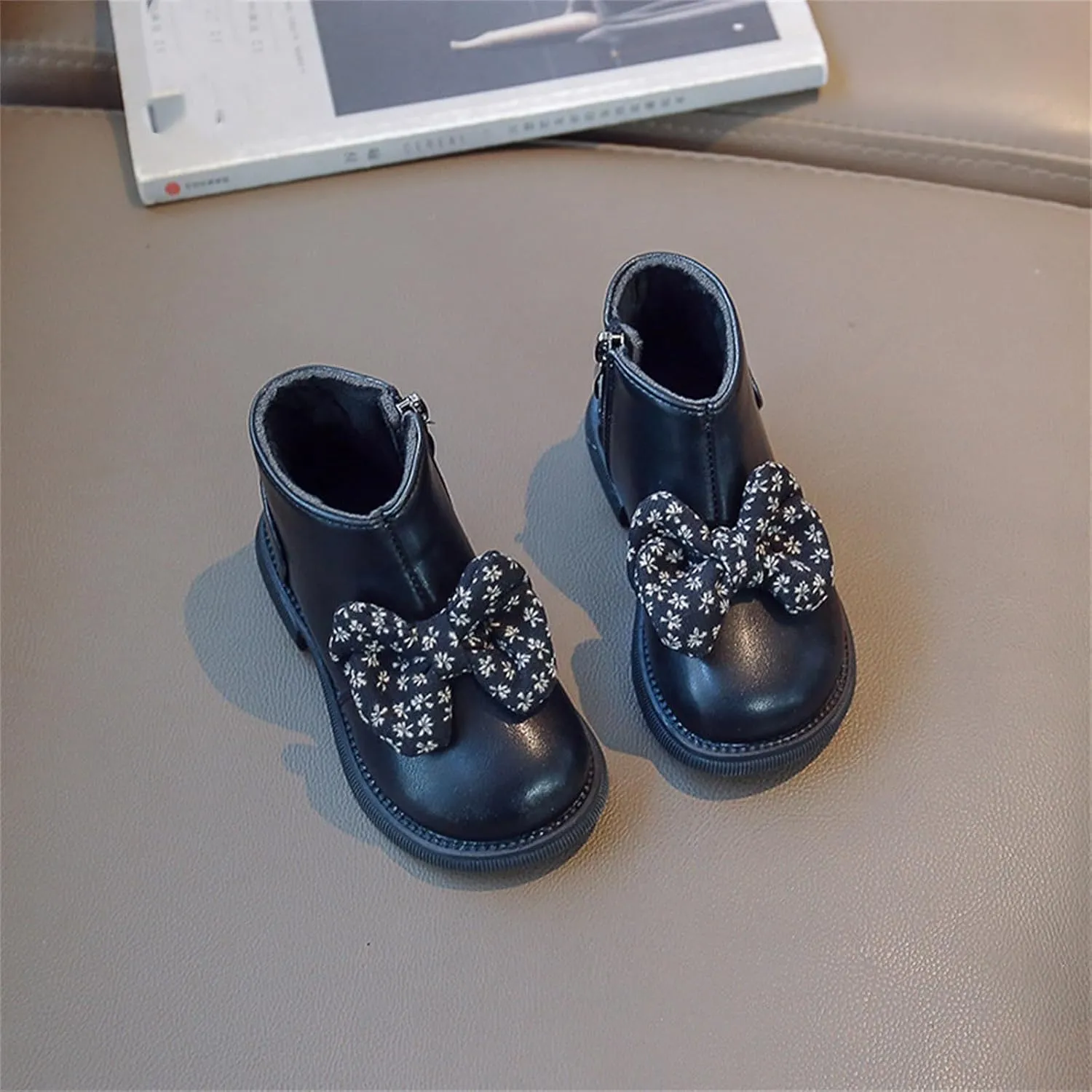 Bowknot Ankle Boots for Toddler Girls Princess Fashion Thick Bottom Birthday Sweet Dress Shoes with Side Zipper
