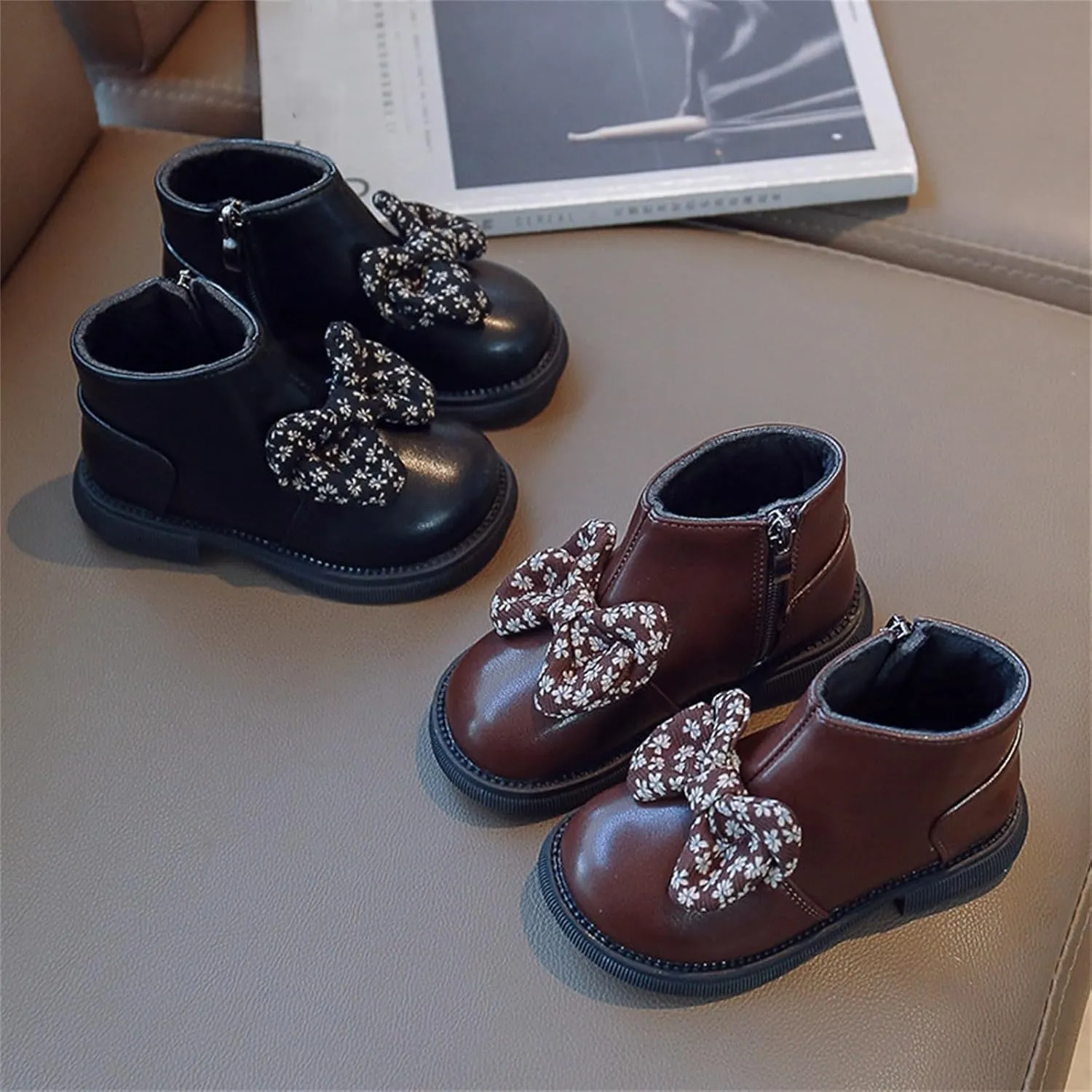 Bowknot Ankle Boots for Toddler Girls Princess Fashion Thick Bottom Birthday Sweet Dress Shoes with Side Zipper