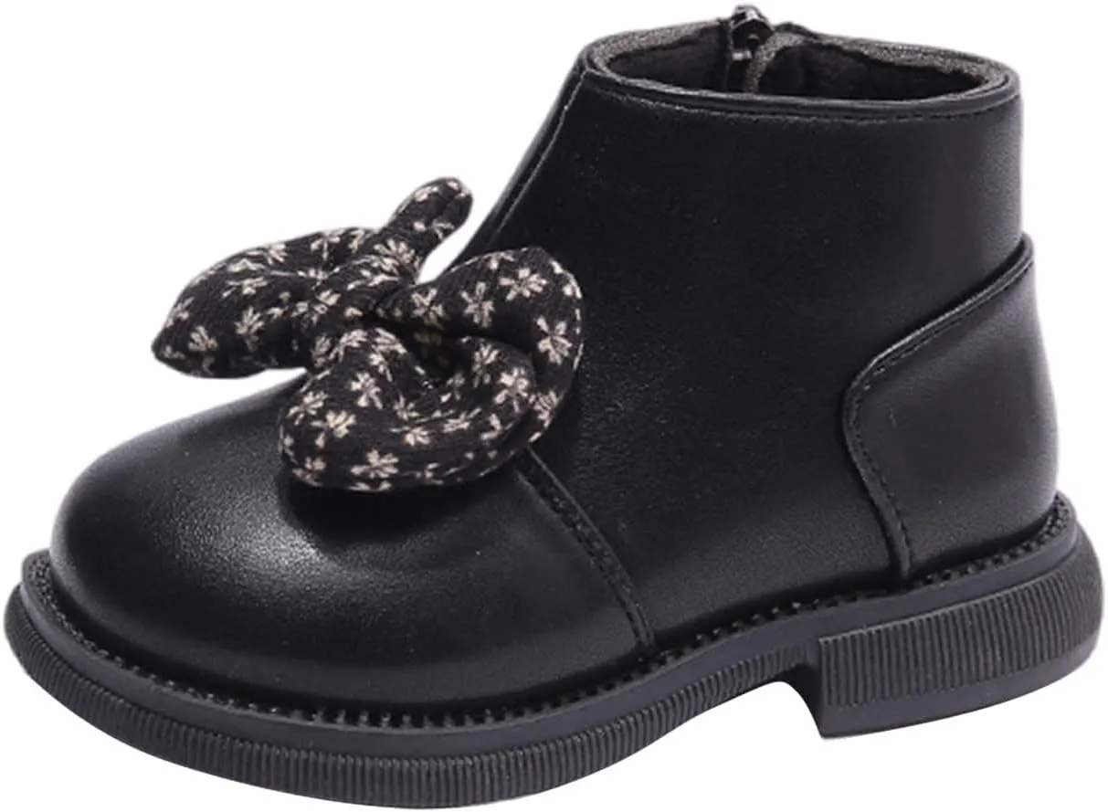 Bowknot Ankle Boots for Toddler Girls Princess Fashion Thick Bottom Birthday Sweet Dress Shoes with Side Zipper