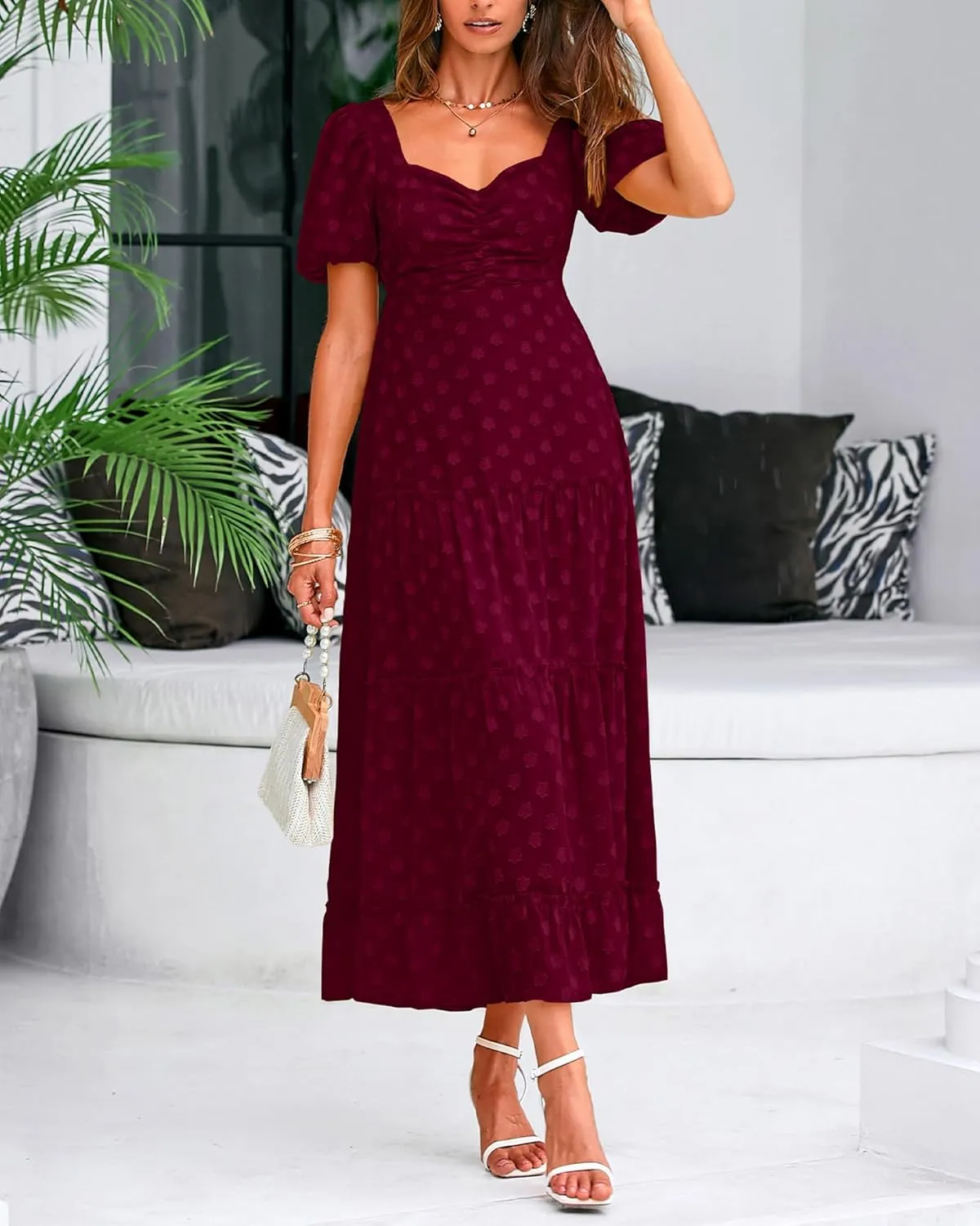 BTFBM Women's Summer Floral Dresses 2024 Casual Short Sleeve Square Neck Ruffle Long Beach Dress Loose Fit Boho Dress