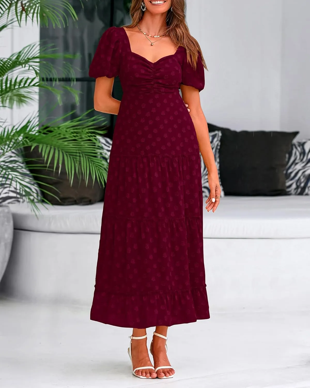 BTFBM Women's Summer Floral Dresses 2024 Casual Short Sleeve Square Neck Ruffle Long Beach Dress Loose Fit Boho Dress
