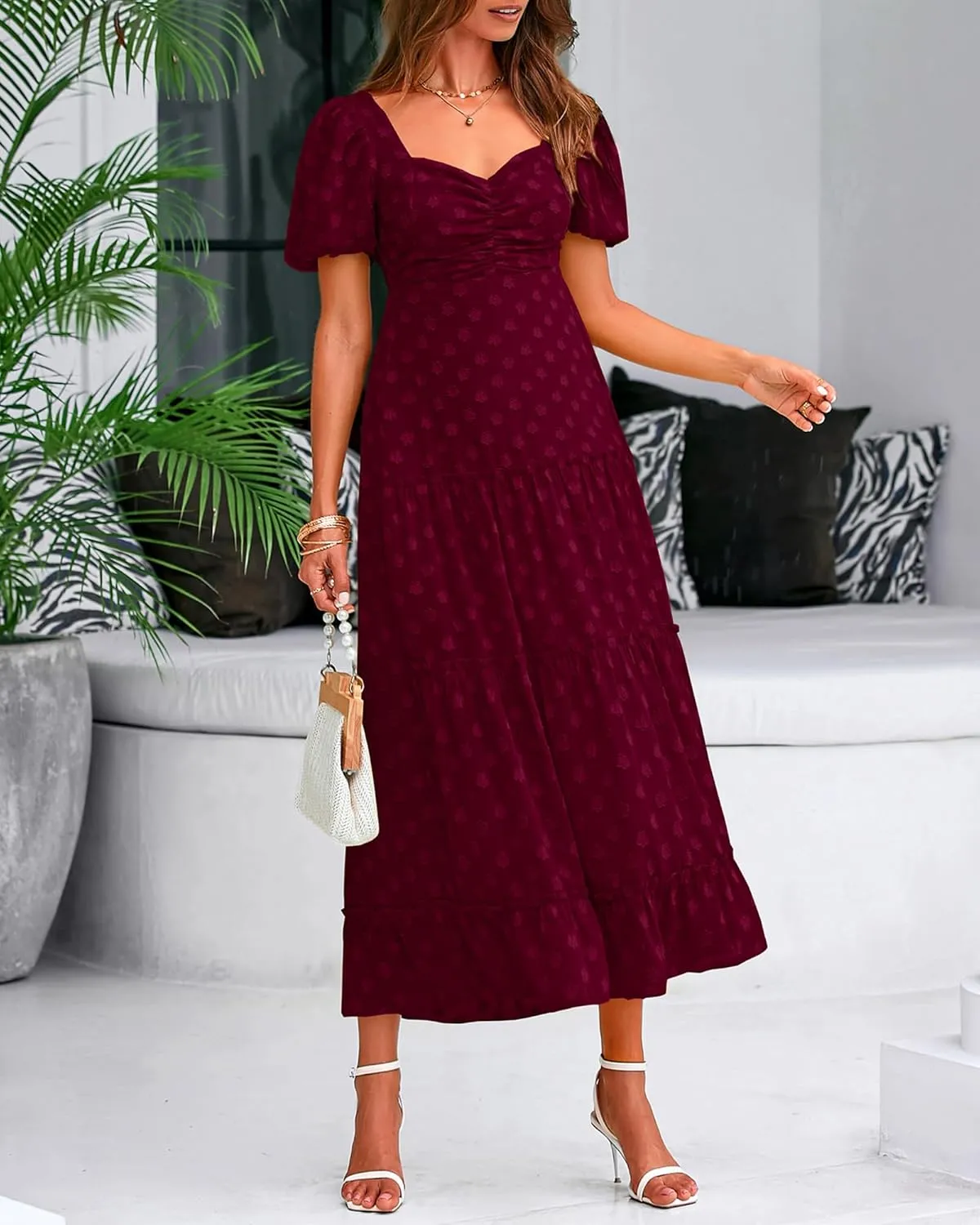 BTFBM Women's Summer Floral Dresses 2024 Casual Short Sleeve Square Neck Ruffle Long Beach Dress Loose Fit Boho Dress