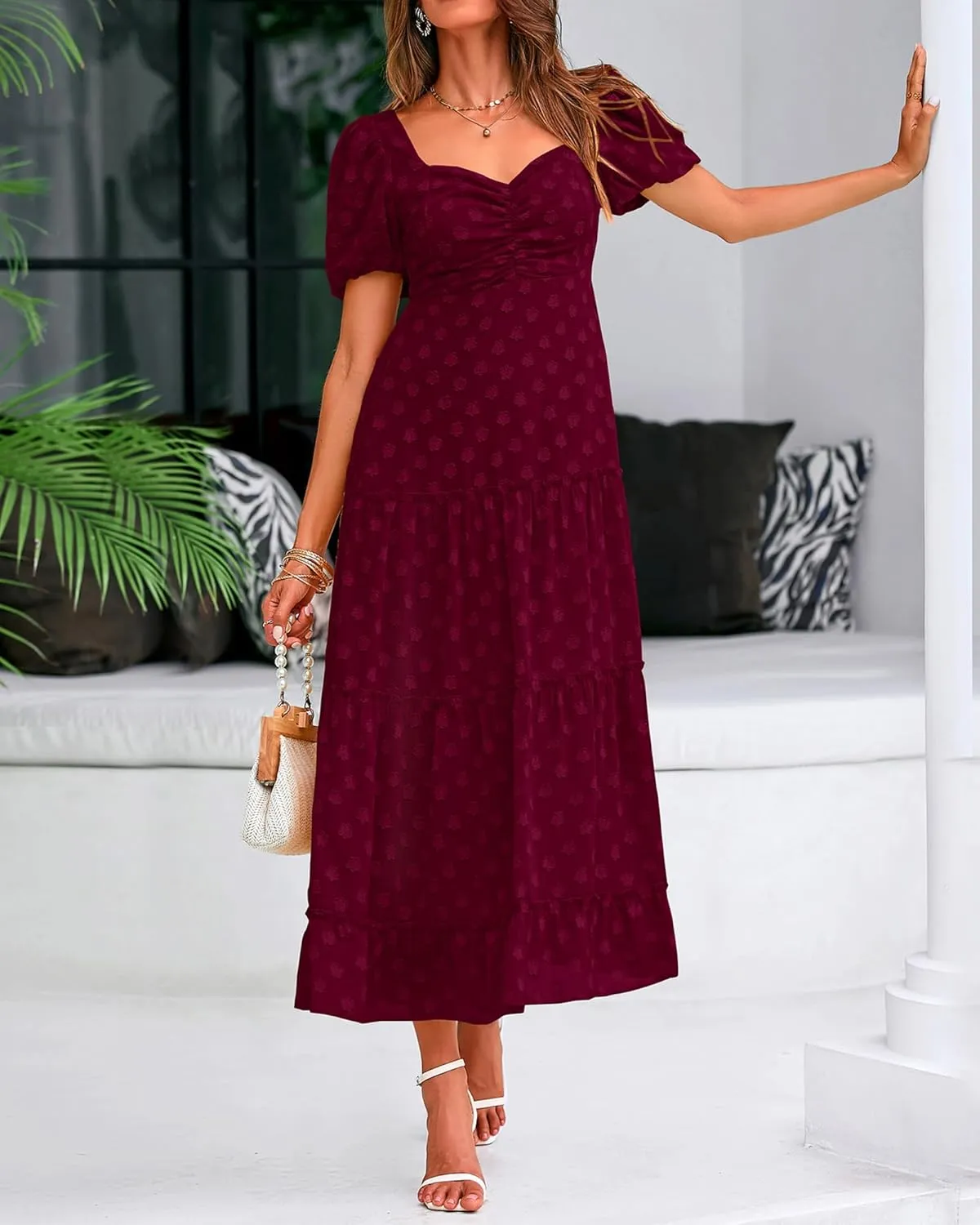 BTFBM Women's Summer Floral Dresses 2024 Casual Short Sleeve Square Neck Ruffle Long Beach Dress Loose Fit Boho Dress