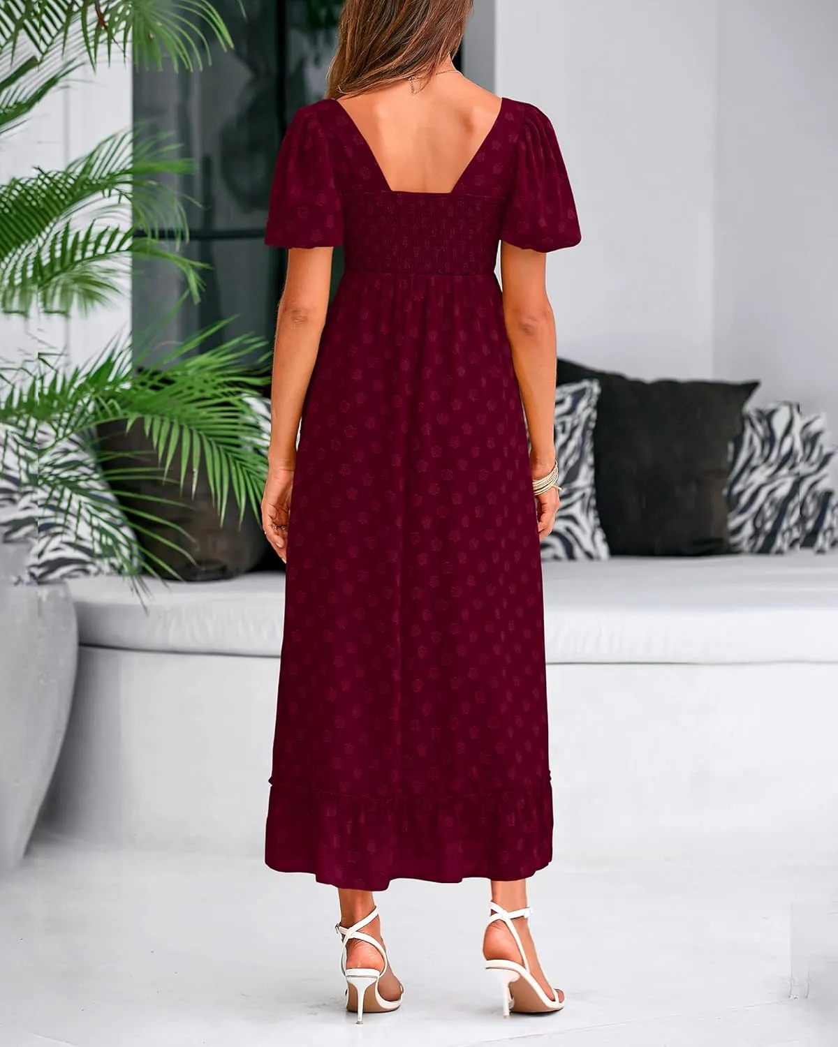 BTFBM Women's Summer Floral Dresses 2024 Casual Short Sleeve Square Neck Ruffle Long Beach Dress Loose Fit Boho Dress