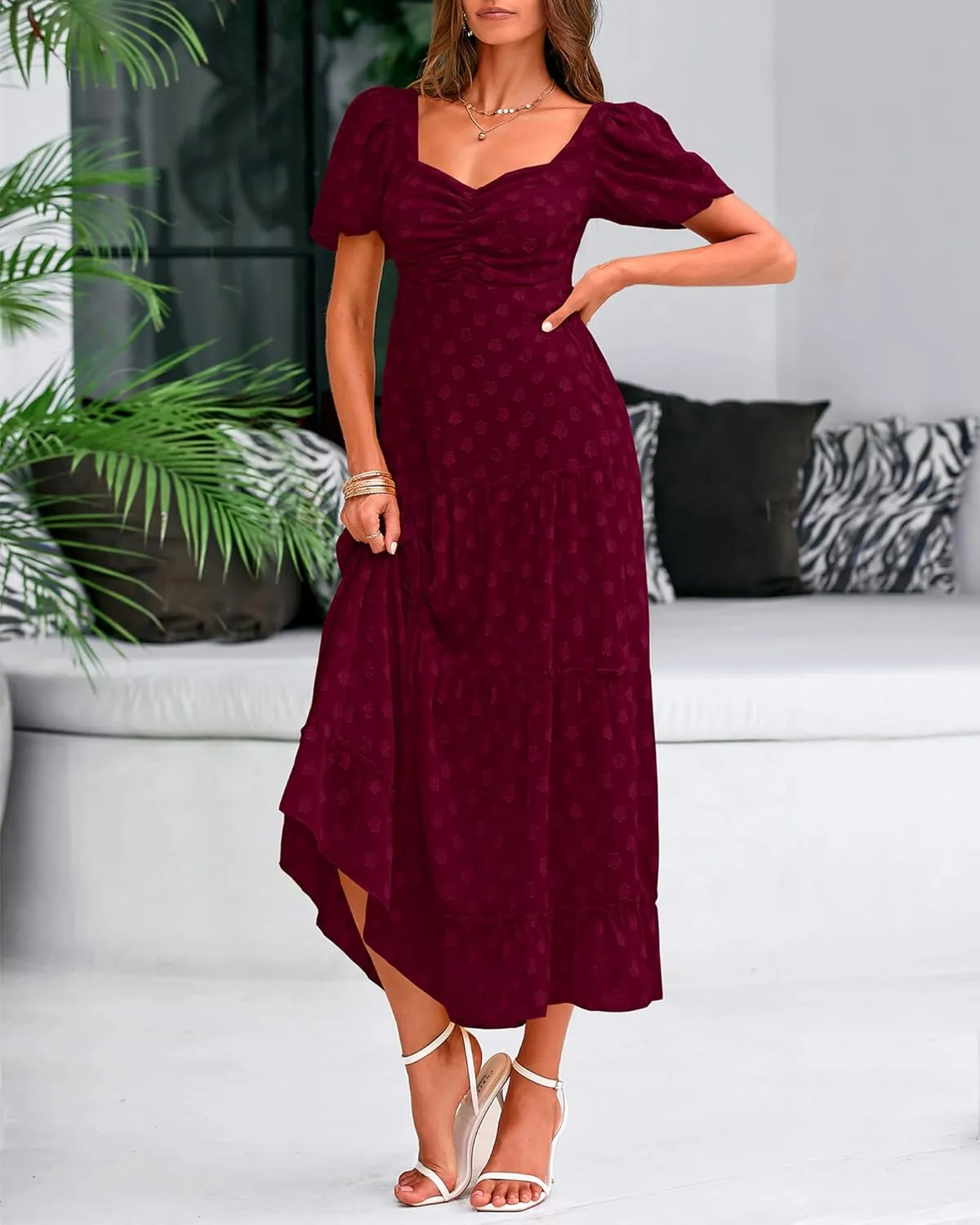 BTFBM Women's Summer Floral Dresses 2024 Casual Short Sleeve Square Neck Ruffle Long Beach Dress Loose Fit Boho Dress