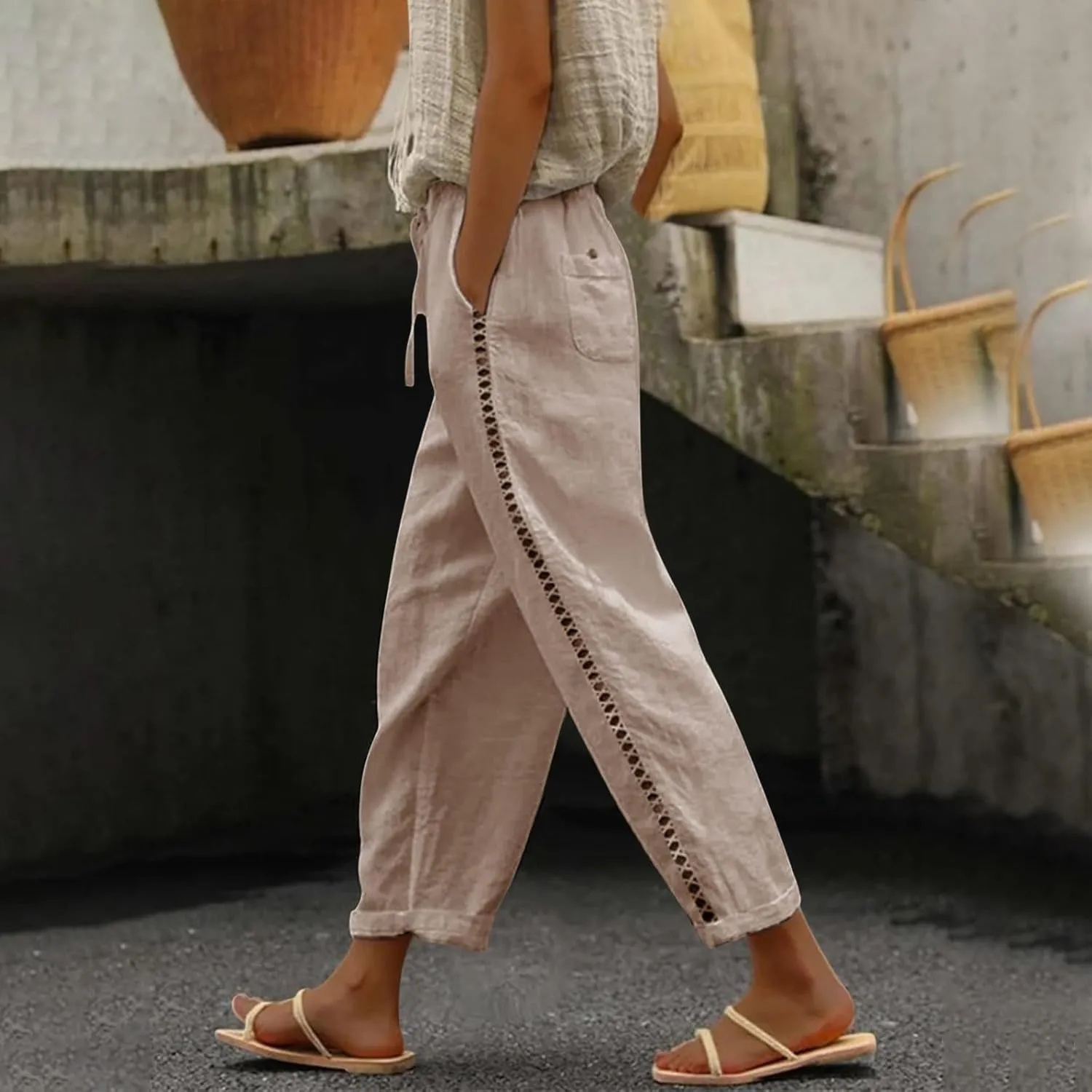 Capris Pants for Women Pants Drawstring Capri Pants with Pockets Wide Leg Cropped Pants for Women Capris Pants for