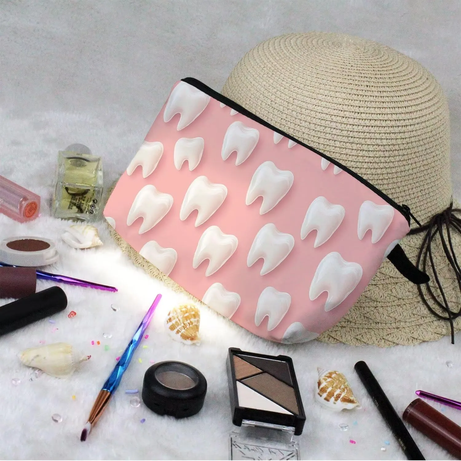 Cartoon Teeth Makeup Bag Cute Small Organizer Zipper Pouch Cartoon Teeth Cosmetic Bag Birthday Present for Women Friends -4