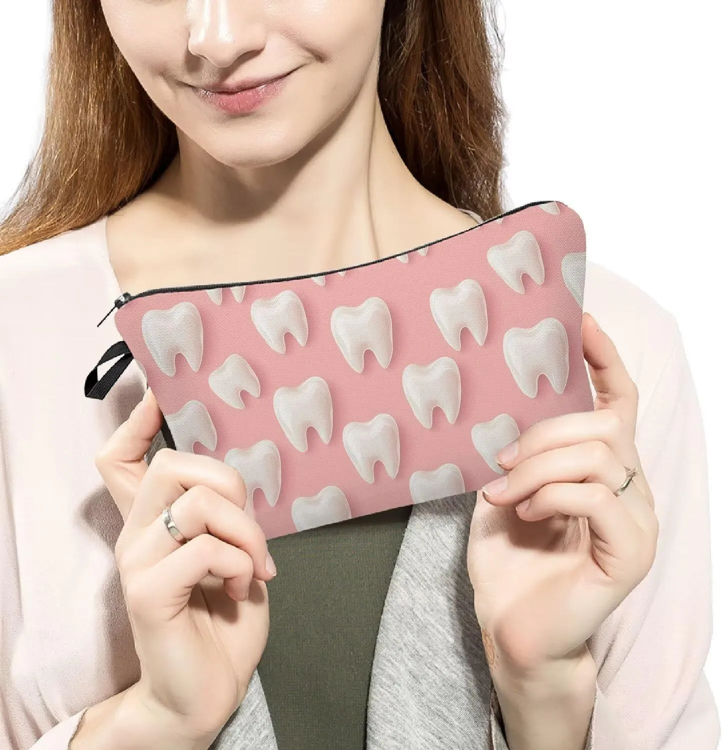 Cartoon Teeth Makeup Bag Cute Small Organizer Zipper Pouch Cartoon Teeth Cosmetic Bag Birthday Present for Women Friends -4