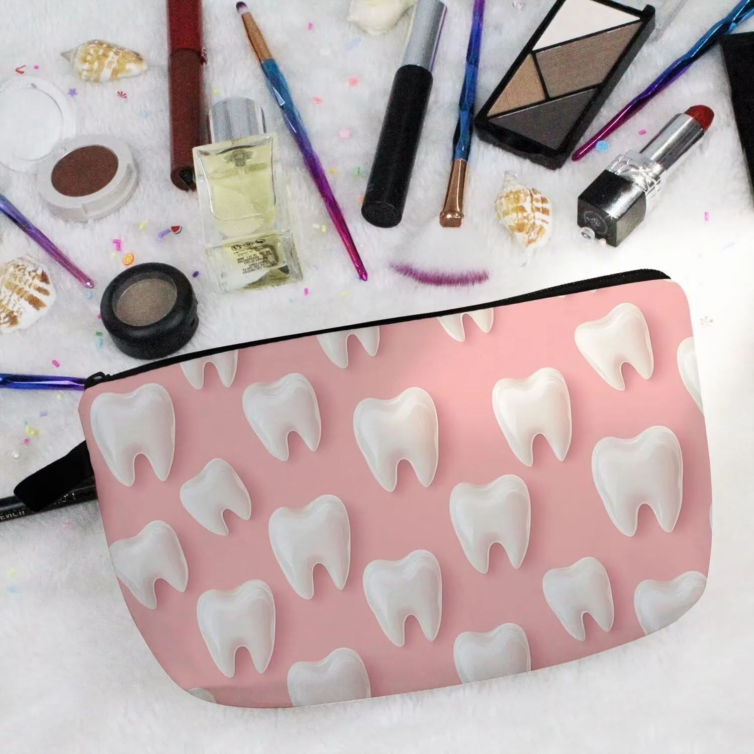 Cartoon Teeth Makeup Bag Cute Small Organizer Zipper Pouch Cartoon Teeth Cosmetic Bag Birthday Present for Women Friends -4