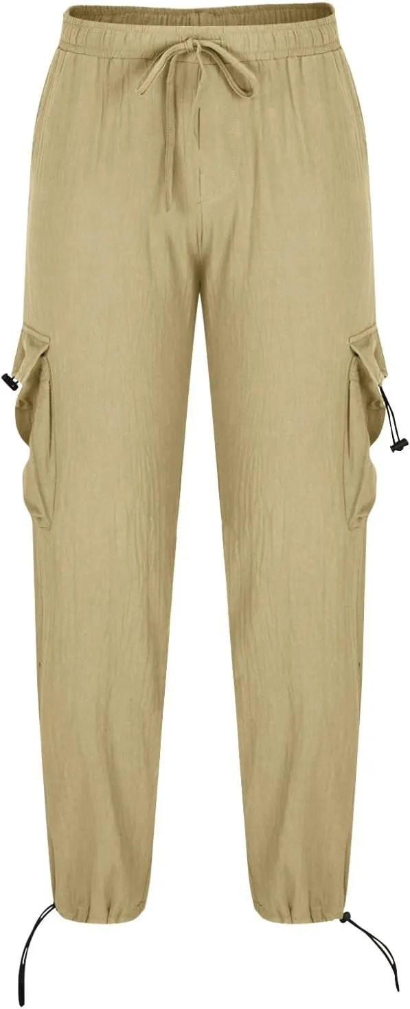 Casual Pants for Mens Linen Pants Relaxed-Fit Beach Pants Summer Yoga Pants Soft Elastic Waist Pants