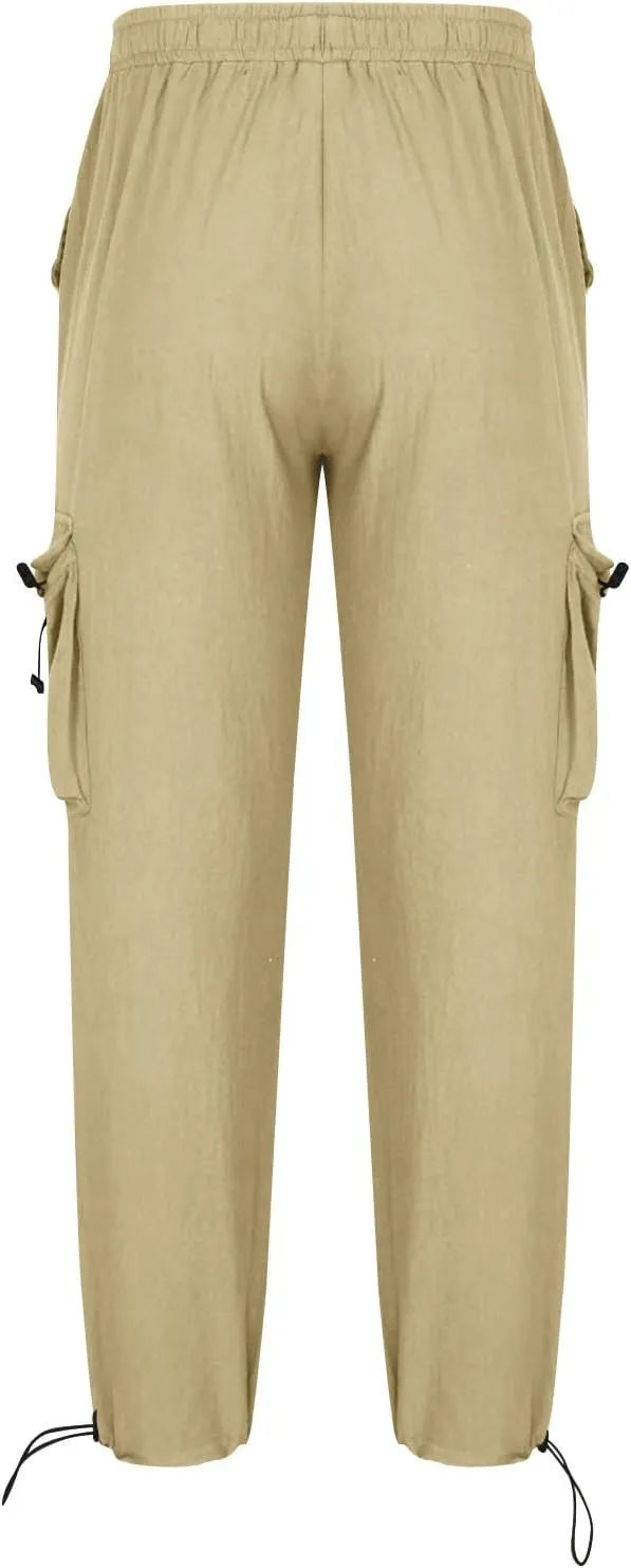 Casual Pants for Mens Linen Pants Relaxed-Fit Beach Pants Summer Yoga Pants Soft Elastic Waist Pants