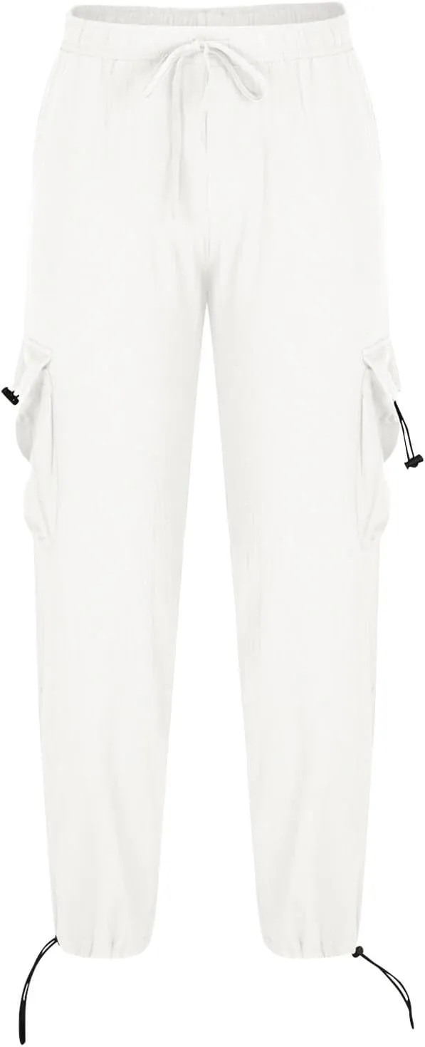 Casual Pants for Mens Linen Pants Relaxed-Fit Beach Pants Summer Yoga Pants Soft Elastic Waist Pants