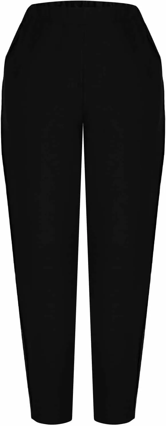 Casual Pants for Women Cotton Linen Harem Pants Elastic High Waist Pants Loose Fit Pants Summer Beach Pants Pockets