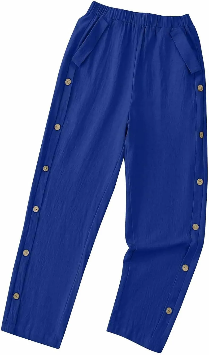 Casual Pants for Women Cotton Linen Harem Pants Elastic High Waist Pants Loose Fit Pants Summer Beach Pants Pockets