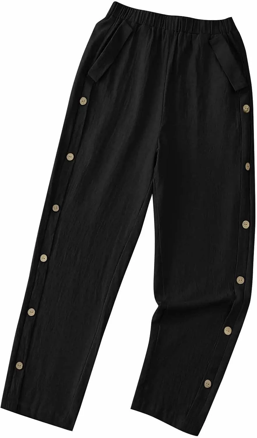 Casual Pants for Women Cotton Linen Harem Pants Elastic High Waist Pants Loose Fit Pants Summer Beach Pants Pockets