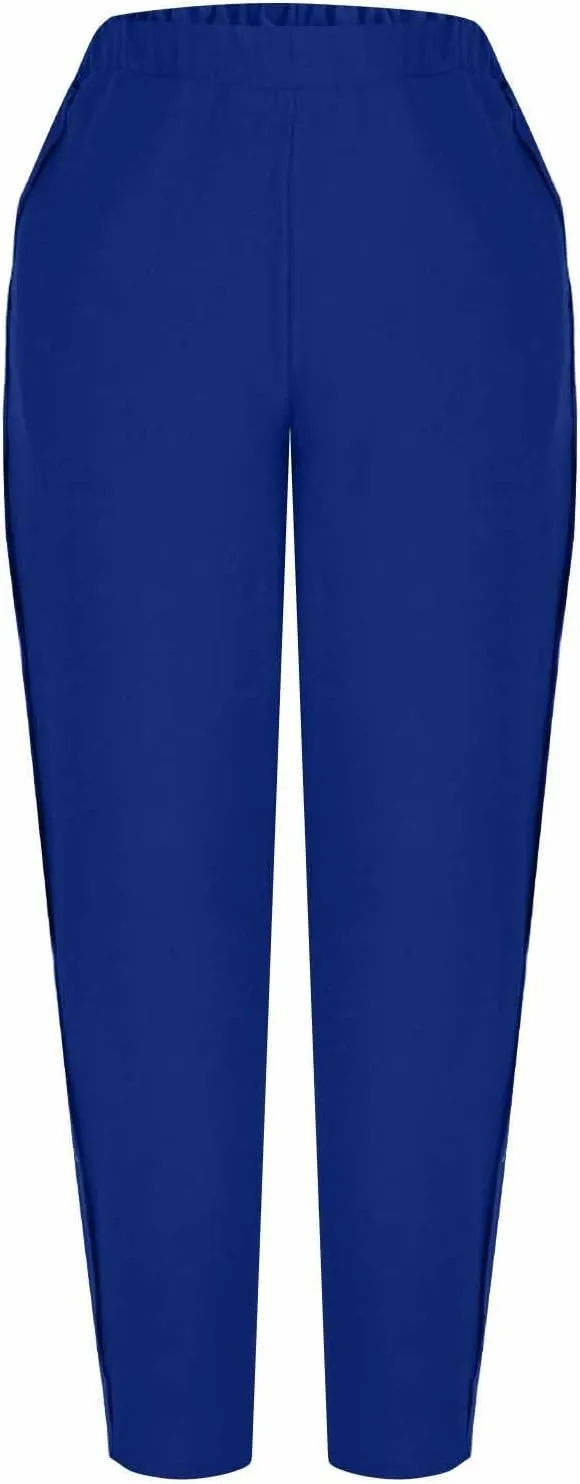 Casual Pants for Women Cotton Linen Harem Pants Elastic High Waist Pants Loose Fit Pants Summer Beach Pants Pockets