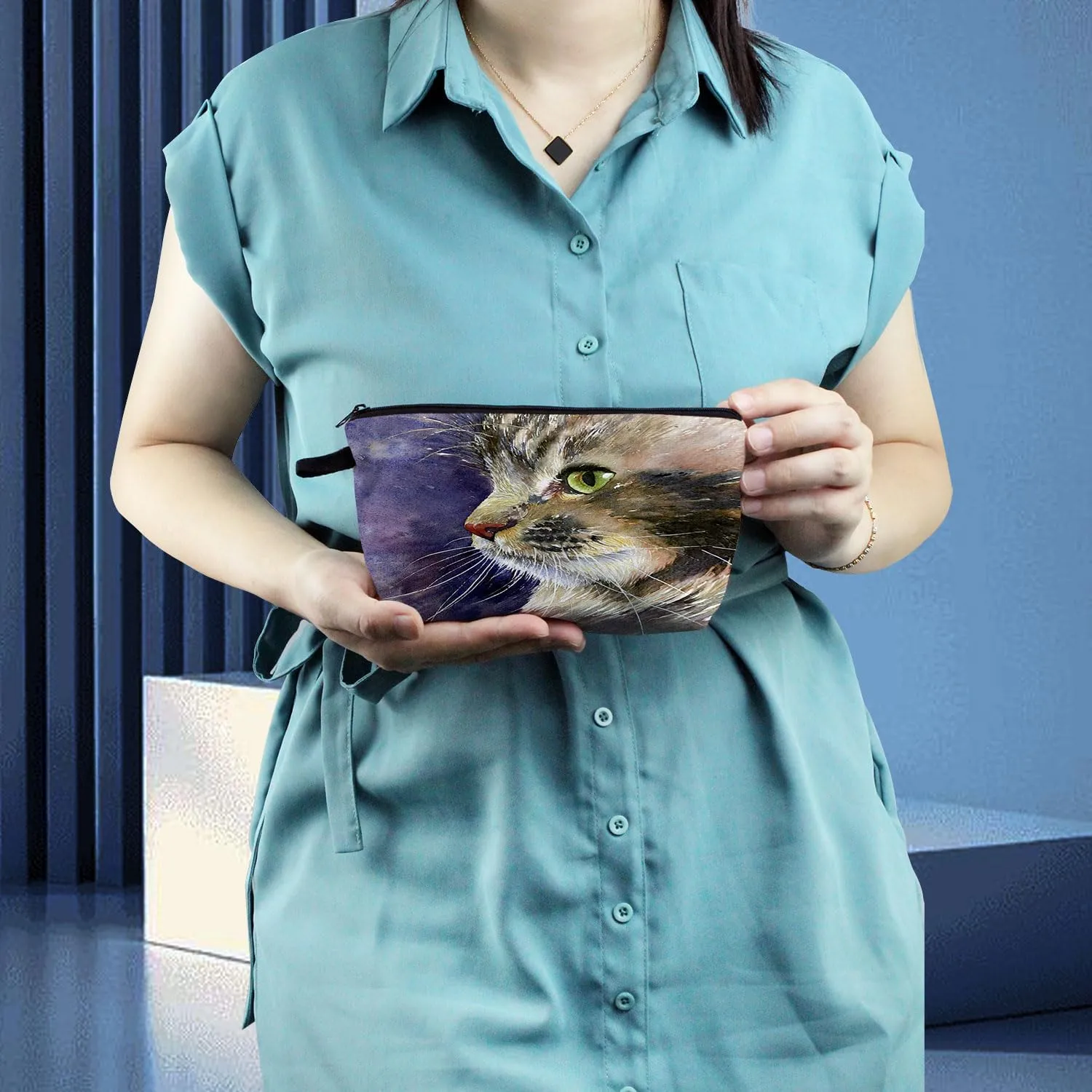Cat Makeup Bag Cute Small Organizer Bag Travel Toiletry Zipper Pouch Kitten Kitty Painting Print Cosmetic Bag Birthday Present for Cat Lovers Mom Women