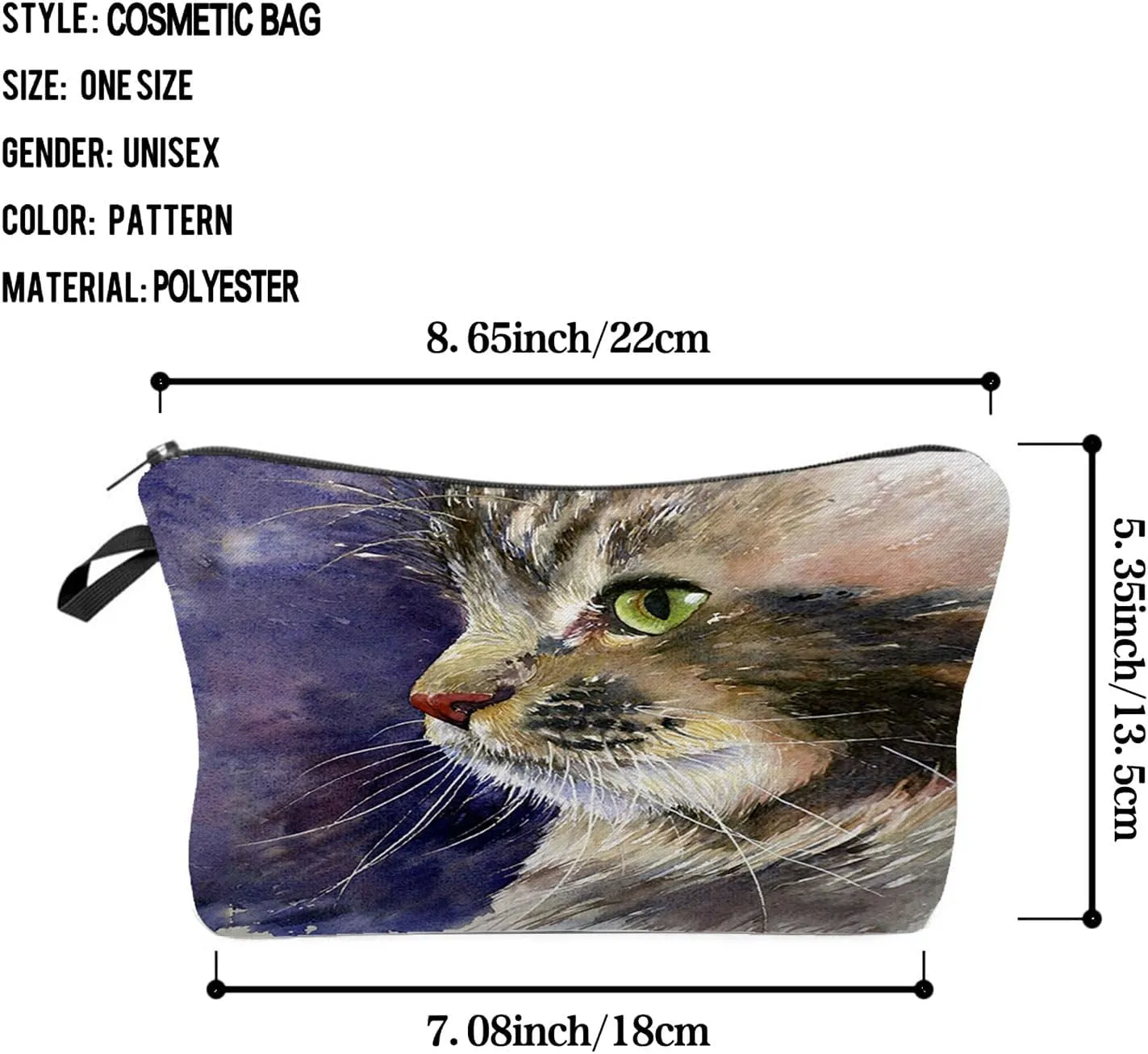 Cat Makeup Bag Cute Small Organizer Bag Travel Toiletry Zipper Pouch Kitten Kitty Painting Print Cosmetic Bag Birthday Present for Cat Lovers Mom Women