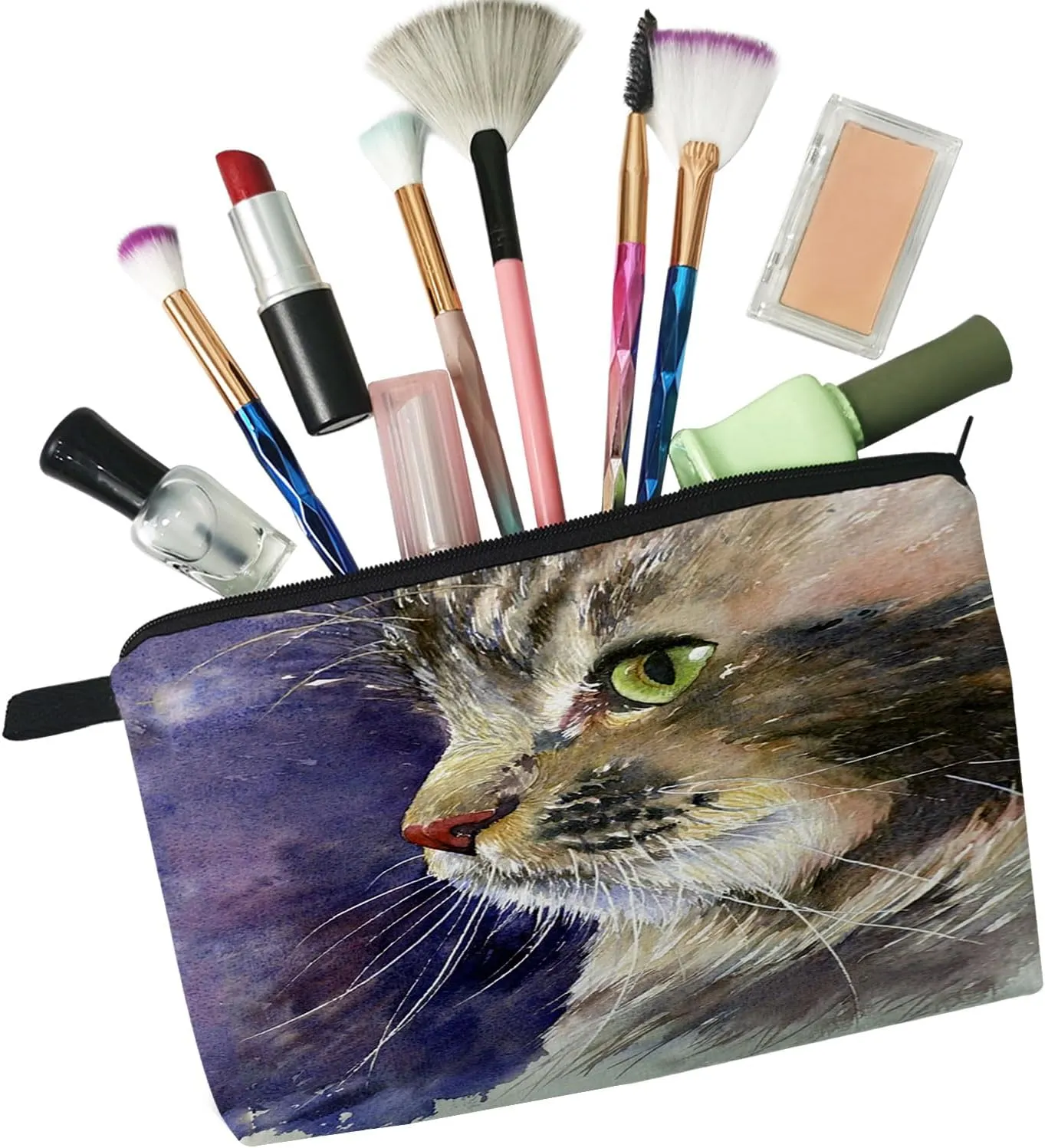 Cat Makeup Bag Cute Small Organizer Bag Travel Toiletry Zipper Pouch Kitten Kitty Painting Print Cosmetic Bag Birthday Present for Cat Lovers Mom Women