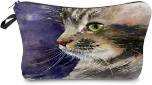 Cat Makeup Bag Cute Small Organizer Bag Travel Toiletry Zipper Pouch Kitten Kitty Painting Print Cosmetic Bag Birthday Present for Cat Lovers Mom Women