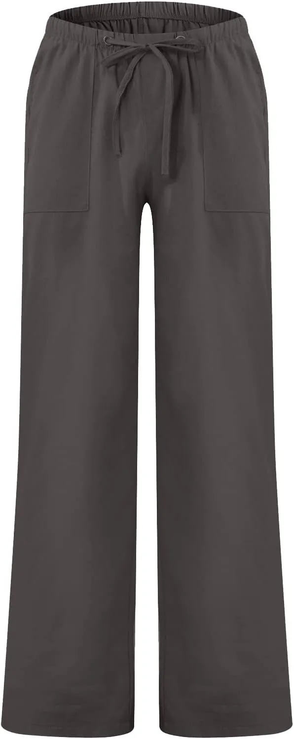 Cdiecer Mens Linen Pants Elastic Drawstring Waist Straight-Legs Pants Summer Beach Long Pants Lightweight Yoga Pants