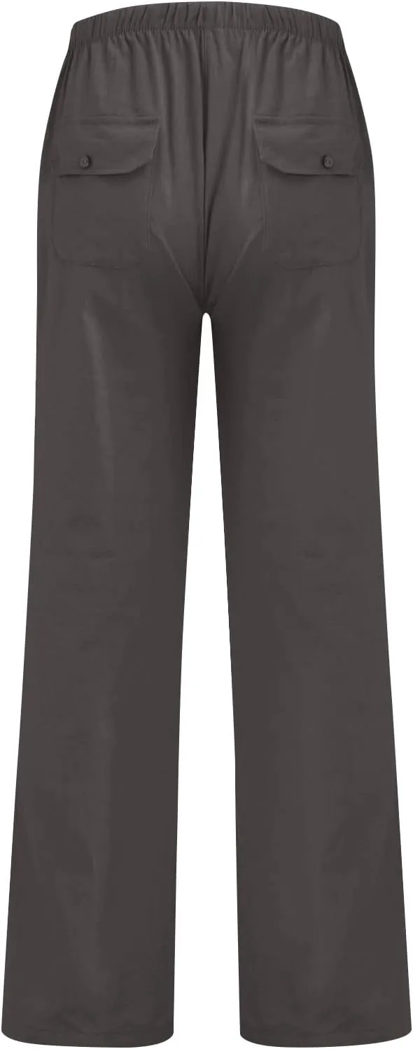 Cdiecer Mens Linen Pants Elastic Drawstring Waist Straight-Legs Pants Summer Beach Long Pants Lightweight Yoga Pants