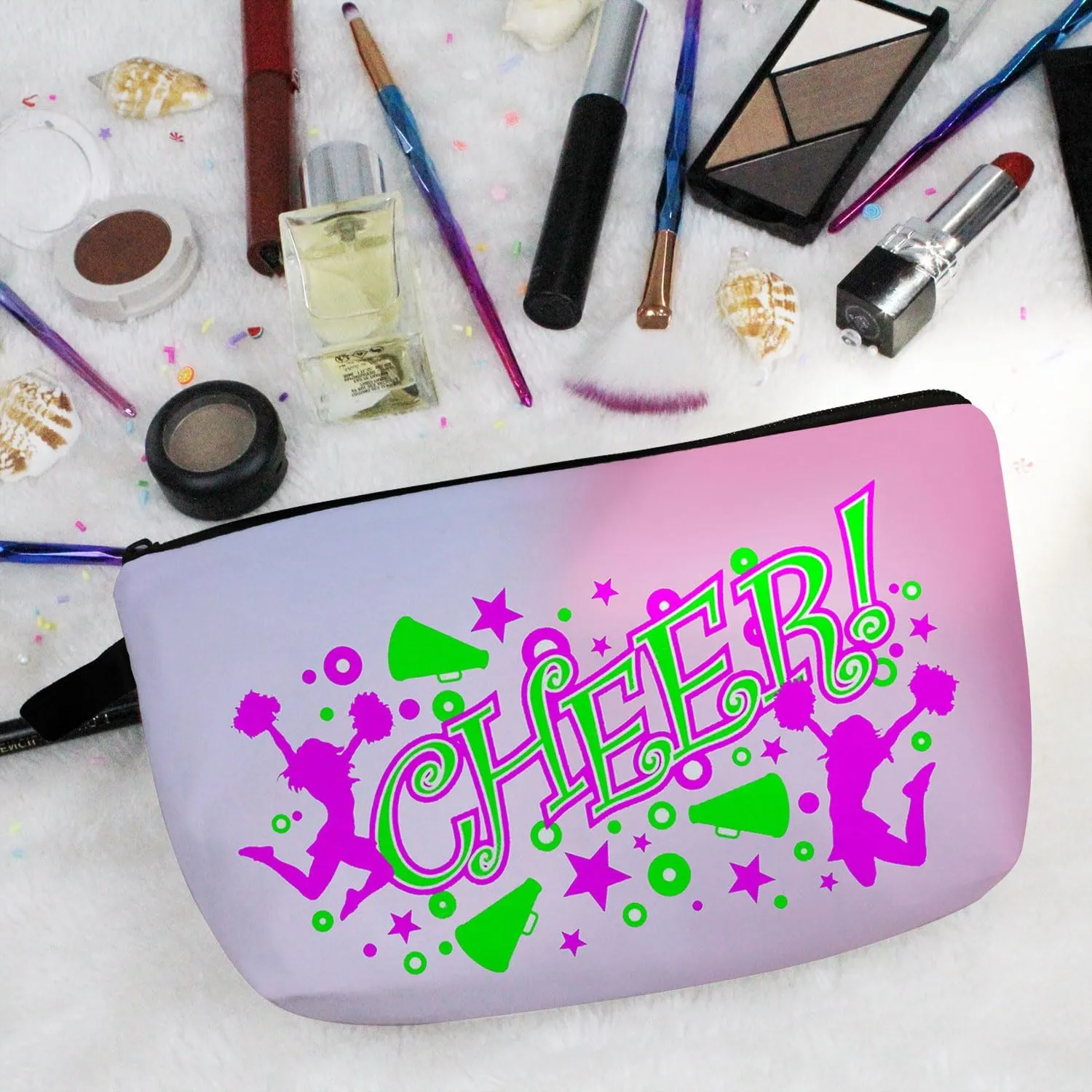 Cheer Squad Makeup Bag Cute Small Organizer Bag Travel Toiletry Zipper Pouch Cheer Cosmetic Bag Present for Cheerleaders Cheerleading Coach Teammates Women