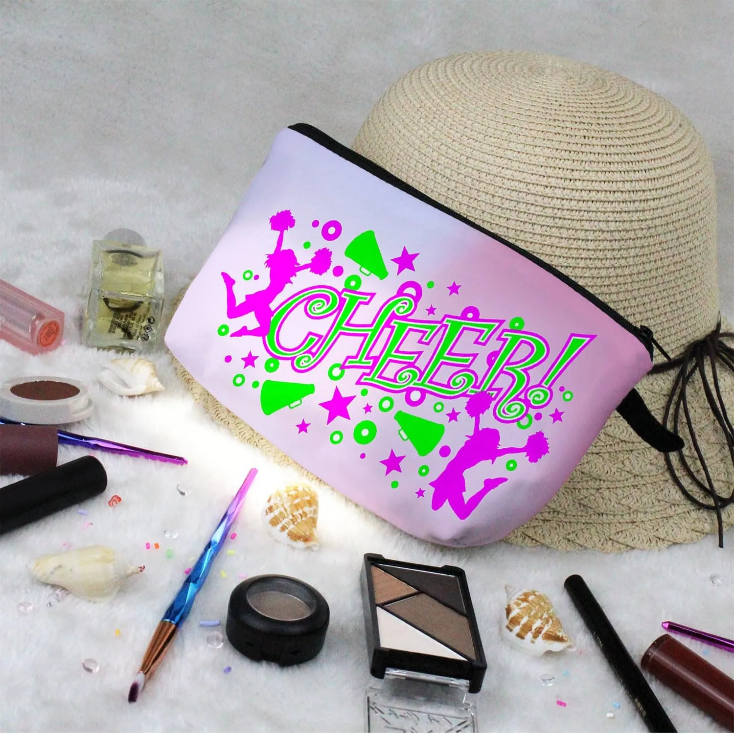 Cheer Squad Makeup Bag Cute Small Organizer Bag Travel Toiletry Zipper Pouch Cheer Cosmetic Bag Present for Cheerleaders Cheerleading Coach Teammates Women