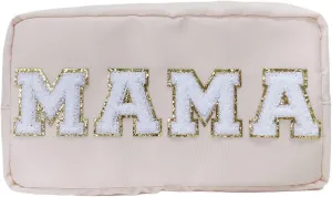 Chenille Letter Bag Mama Gift Makeup Bag Nylon Cosmetic Bag with Varsity Patch Makeup Pouch Bag Gift Toiletry Bag For Travel