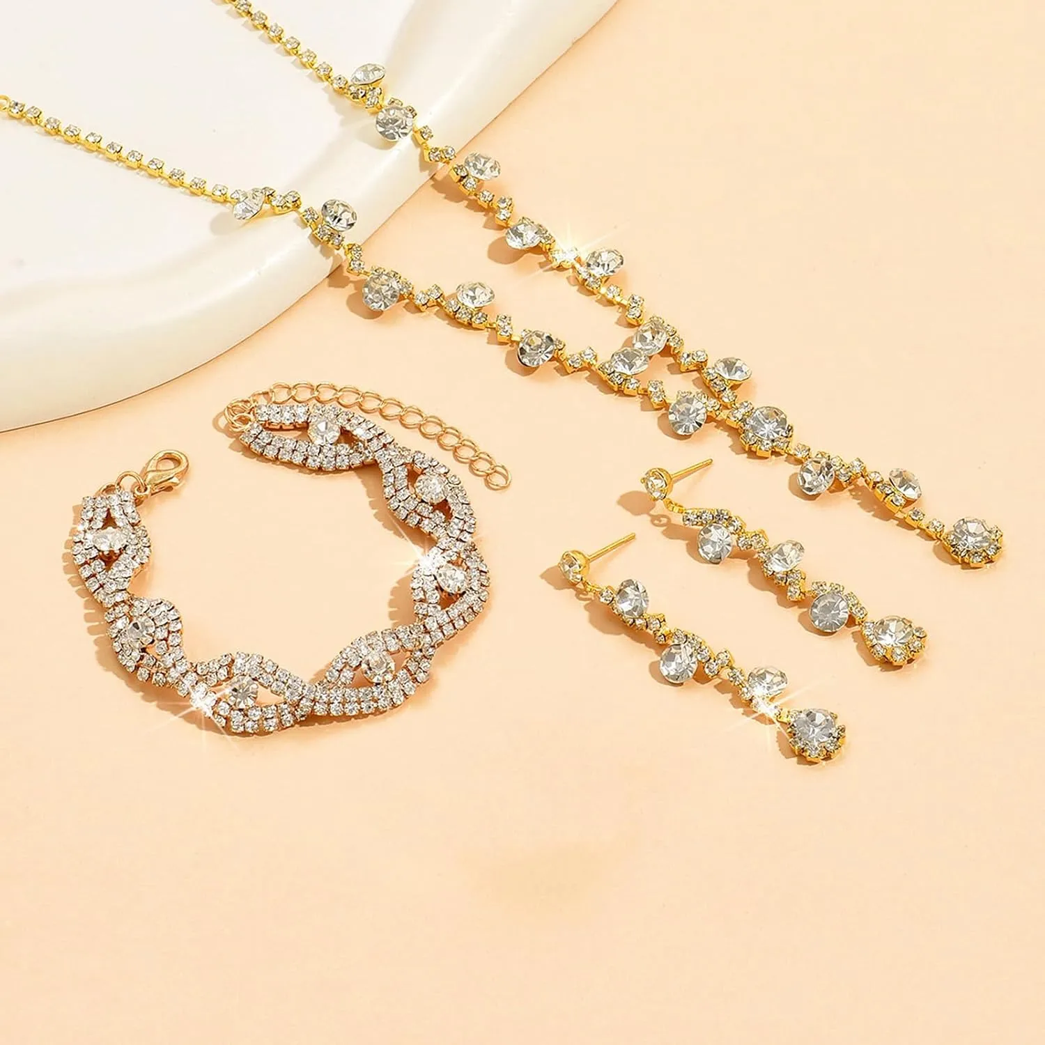 choice of all Wedding Jewelry Set for Brides Bridesmaids Silver Rhinestone Necklace Earrings Bracelet Sets Formal Costume Jewelry Prom Jewelry Sets for Women
