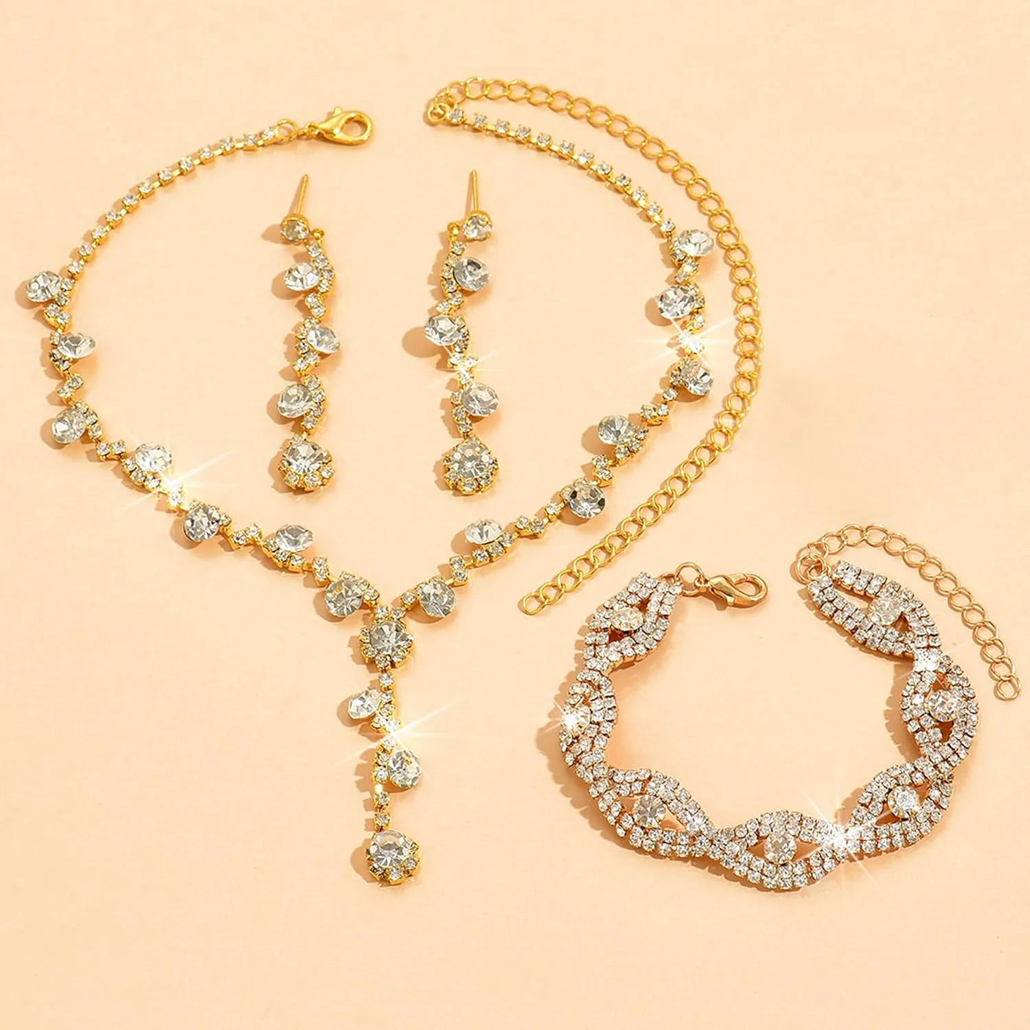 choice of all Wedding Jewelry Set for Brides Bridesmaids Silver Rhinestone Necklace Earrings Bracelet Sets Formal Costume Jewelry Prom Jewelry Sets for Women