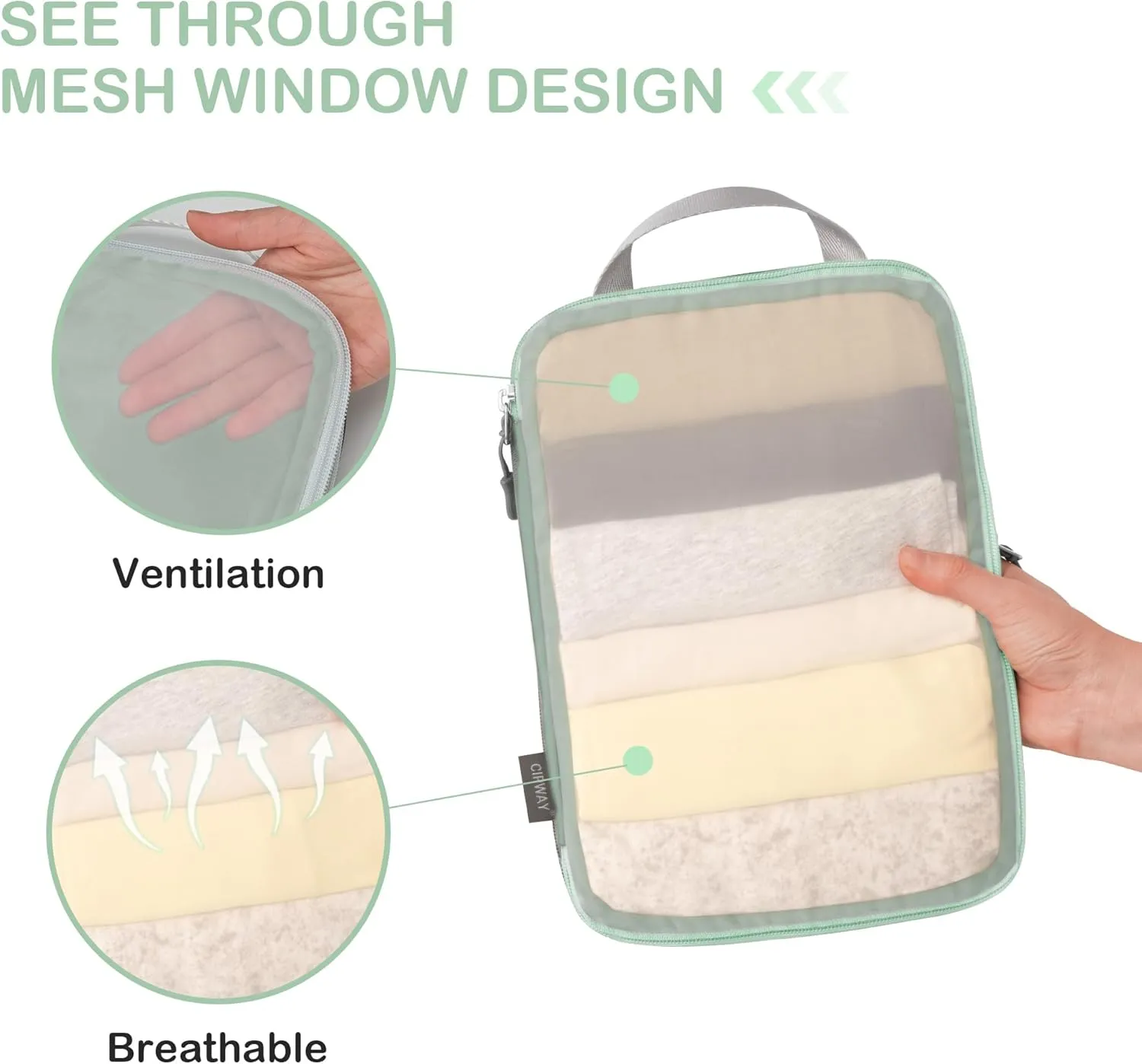 Cipway Mesh Compression Packing Cubes, Ultralight See Through Luggage Organizer Bags, Travel Essentials for Carry on Suitcase3 Pcs,Sage Green