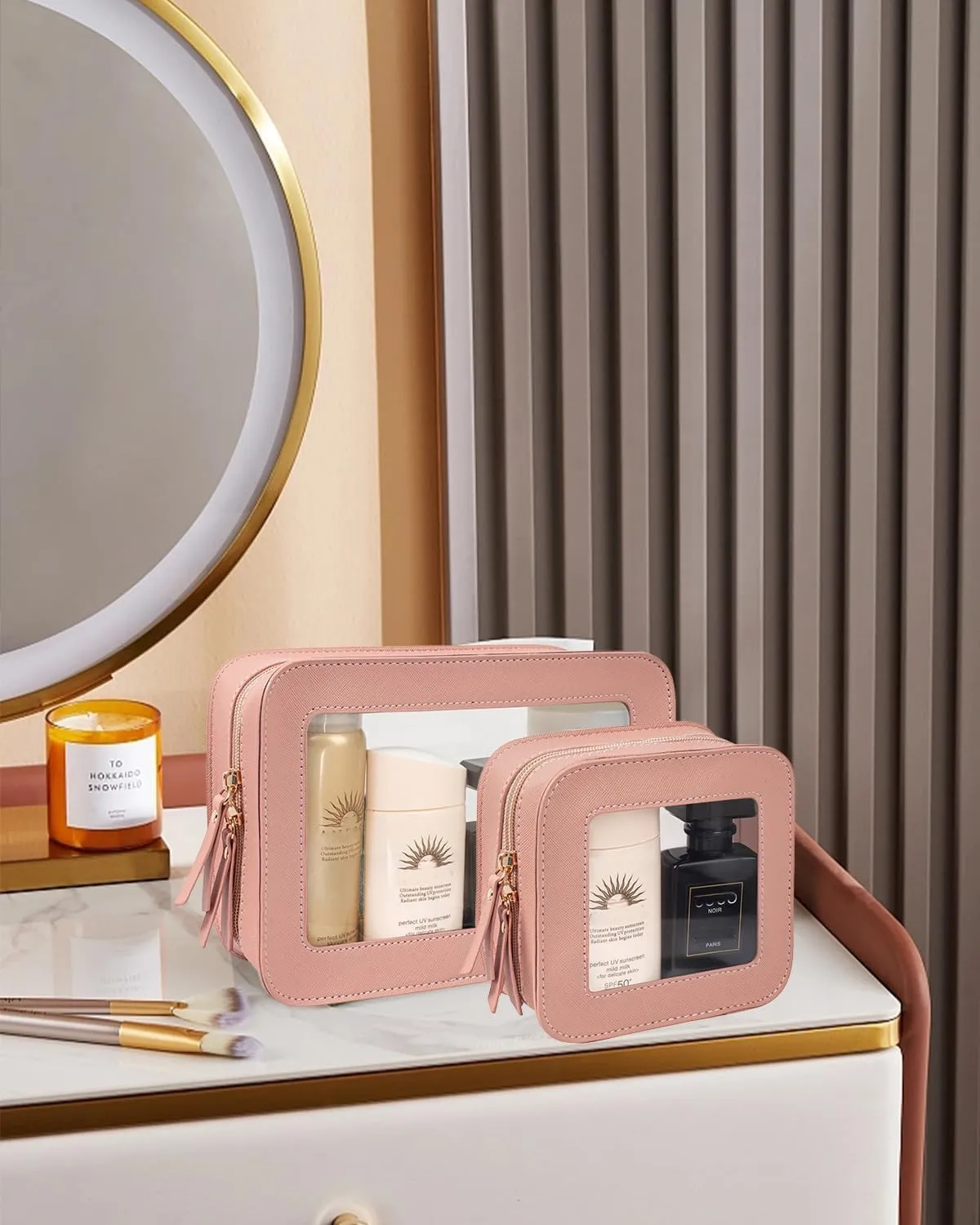 Clear Makeup Bag Set for Women, Travel Makeup Pouch Portable Waterproof Cosmetic Bags with Zipper Clear Toiletry Bag for Traveling Small Make up Pouch for Purse Mini Cosmetic Case Car Organizer Bag 
