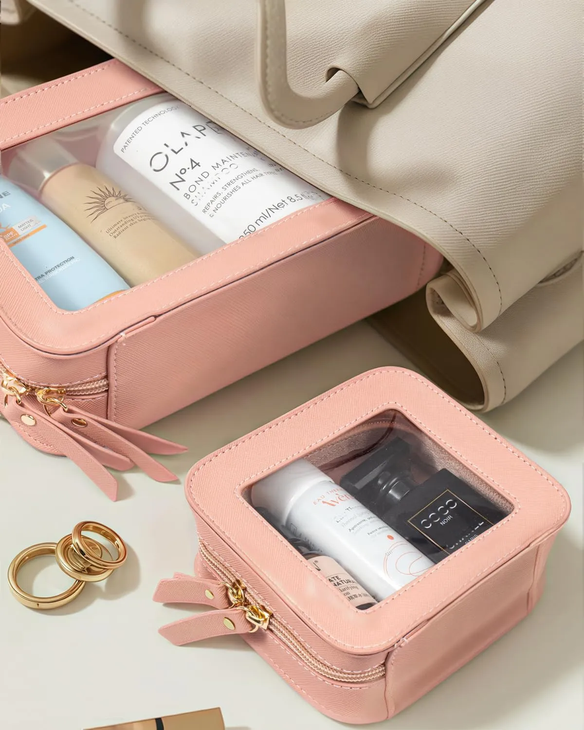 Clear Makeup Bag Set for Women, Travel Makeup Pouch Portable Waterproof Cosmetic Bags with Zipper Clear Toiletry Bag for Traveling Small Make up Pouch for Purse Mini Cosmetic Case Car Organizer Bag 