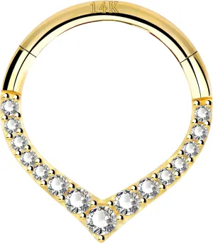 CM Crareesi Mania 14K Solid Yellow Gold Teardrop Septum Jewelry Clear Cubic Zirconia Paved Daith Piercing Jewelry Septum Piercing Jewelry for Women