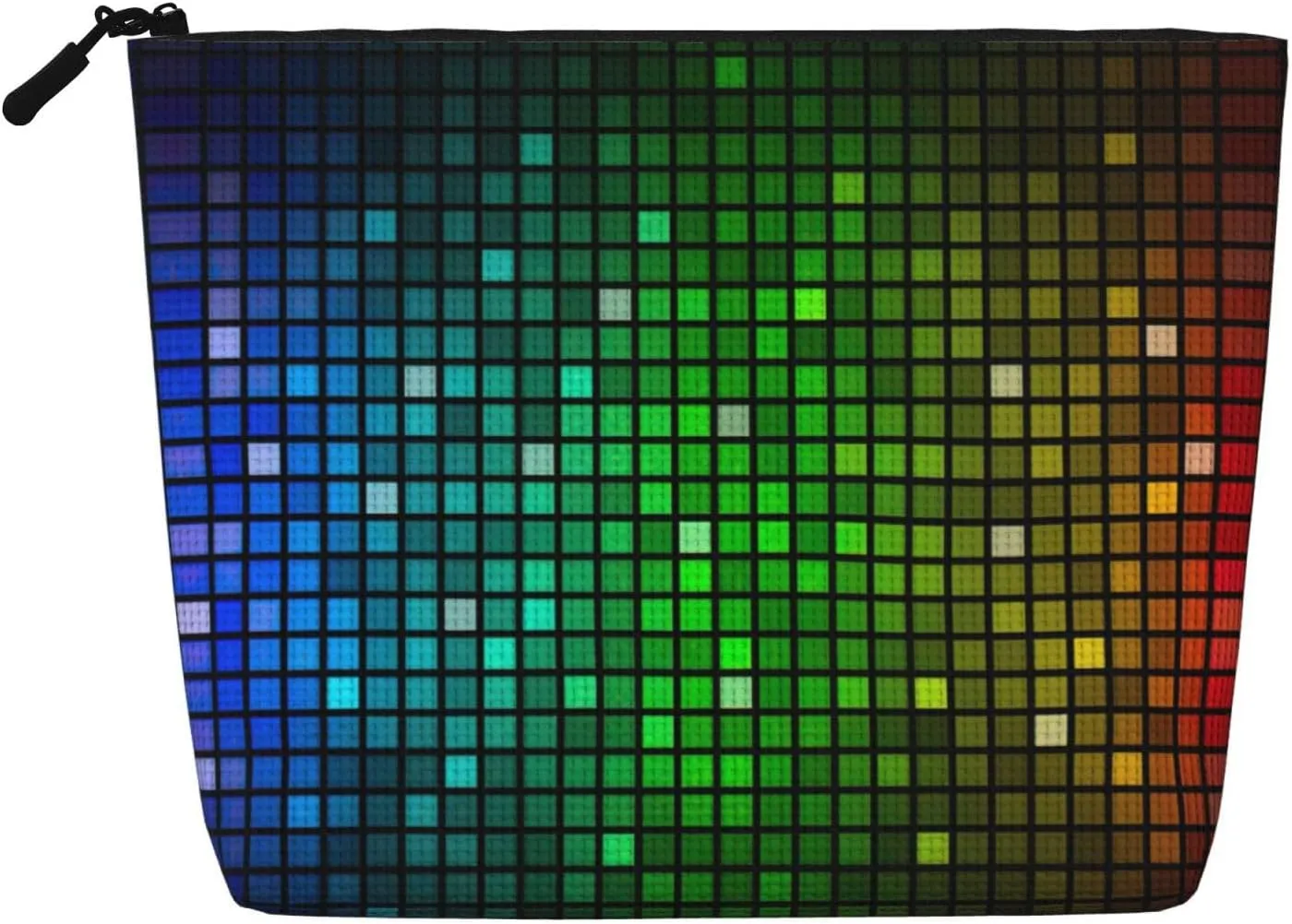 Colorful Square Print Cosmetic Bags for Women Large Capacity Purse Travel Toiletry Zipper Storage Pouch