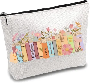 CREATCABIN Flower Book Cosmetics Organizer Canvas Zipper Pouch Stationery Bag Travel Toiletries Pouch Women Makeup Tools Collection Bag for Coin Purses Phone Bag Daily Supplies Storage 7x10 in