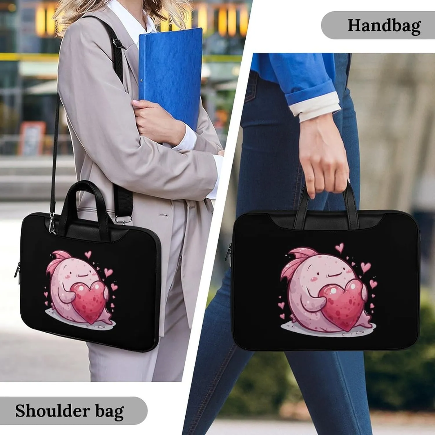 Cute Blobfish Hearts Laptop Tote Bag Waterproof Computer Carrying Case Business Office Briefcase