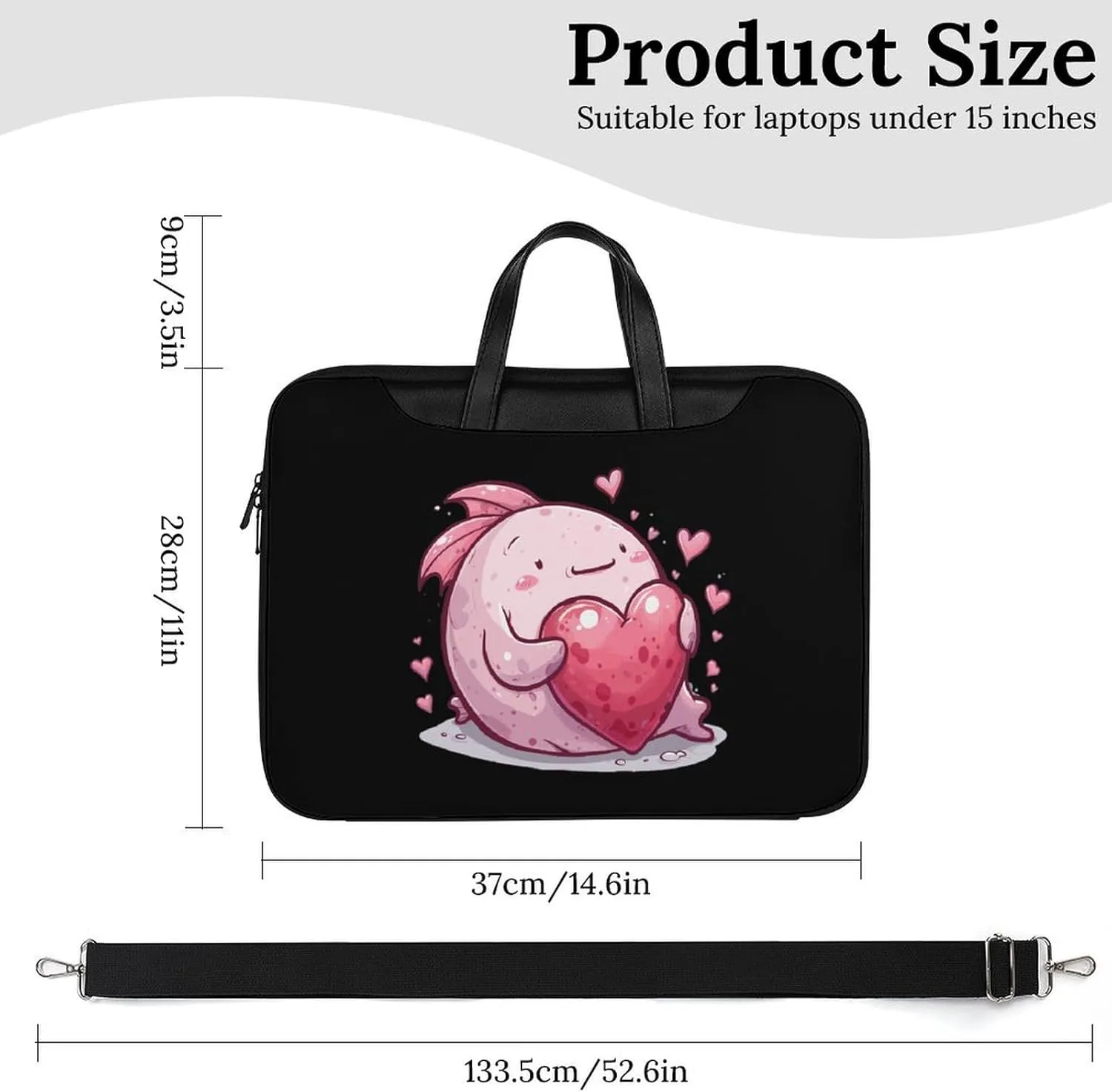 Cute Blobfish Hearts Laptop Tote Bag Waterproof Computer Carrying Case Business Office Briefcase