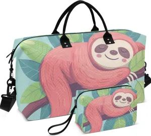 Cute Sloth Sleeping Branch Travel Duffel Bags Make up Bags Set of 2, Print Women Gym Duffle Bag Duffel for Traveling