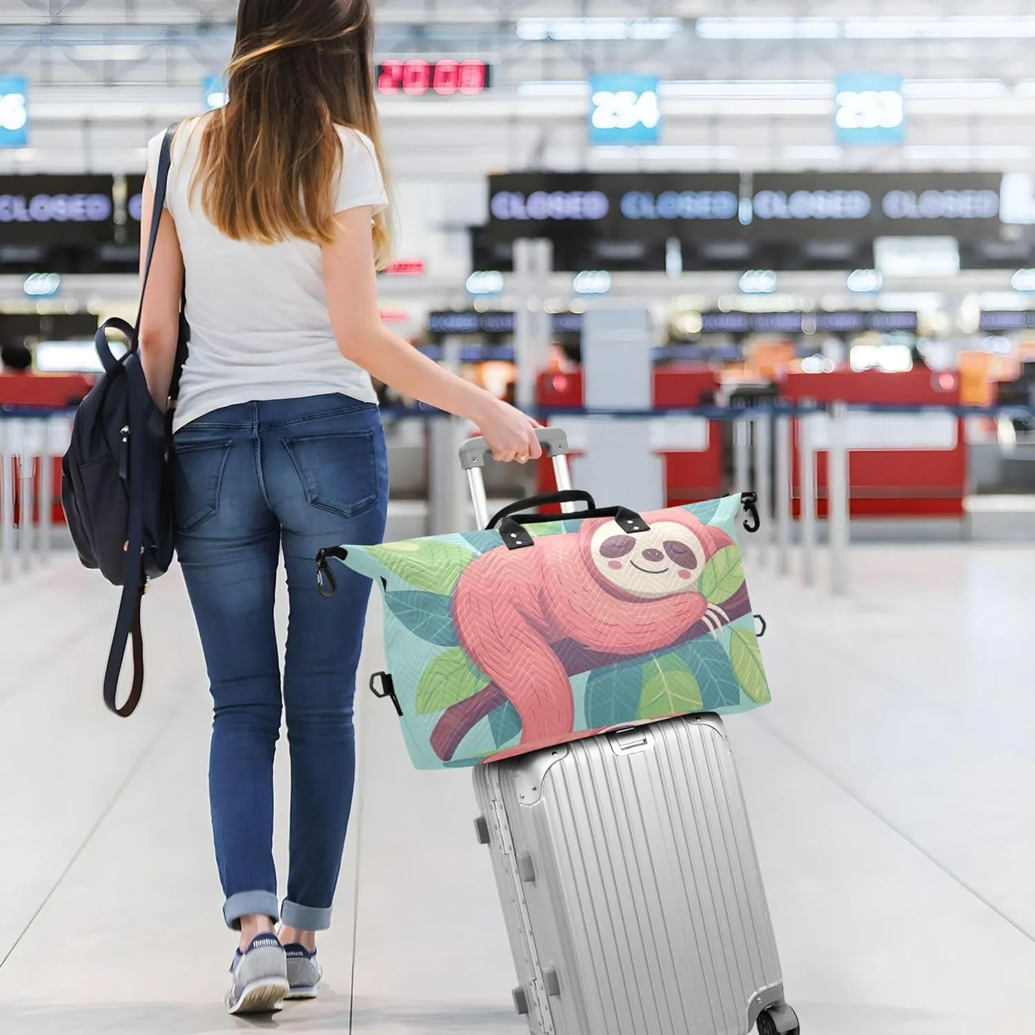 Cute Sloth Sleeping Branch Travel Duffel Bags Make up Bags Set of 2, Print Women Gym Duffle Bag Duffel for Traveling
