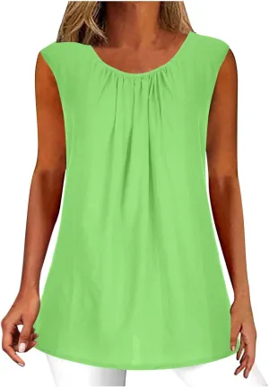 DASAYO Women's Sleeveless Linen Tank Tops Solid Color Crewneck Loose Tshirt Tanks Flowy Retro Gauze Going Out Shirt Blouse
