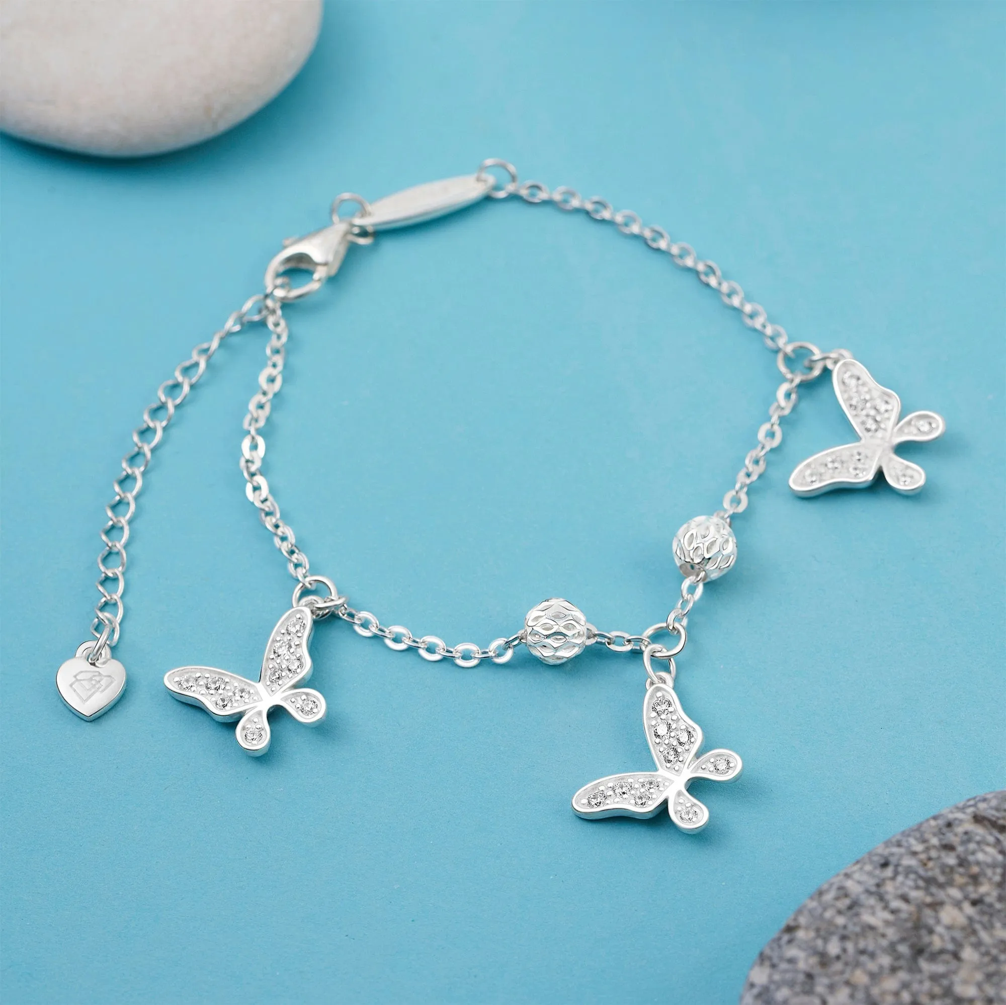 Dazzling CZ Butterfly Bracelet Sterling Silver