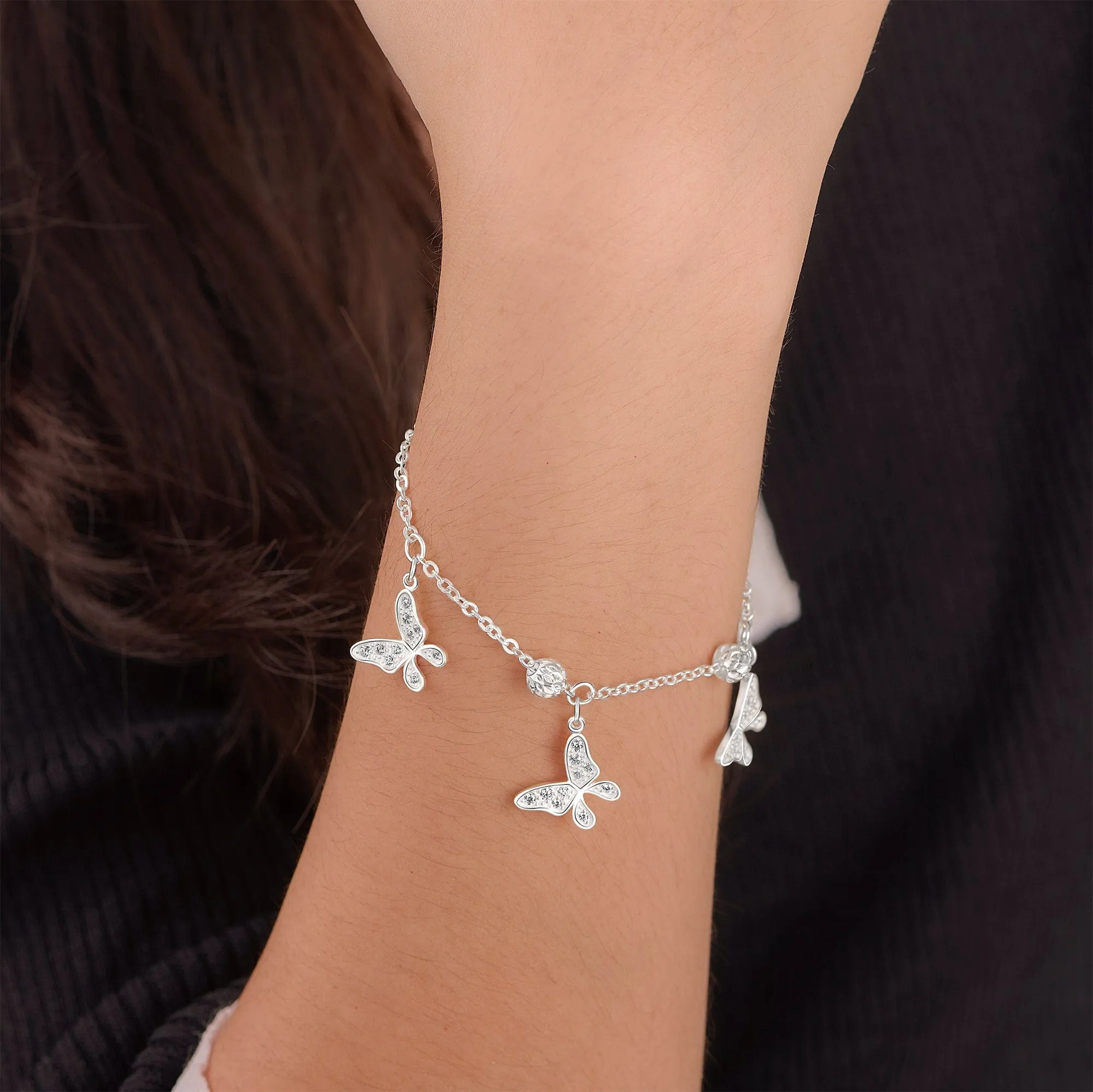 Dazzling CZ Butterfly Bracelet Sterling Silver