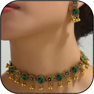 Dcfywl731 Indian Jewelry Sets for Women Bollywood Wedding Jewelry Necklace Set Oxidized Indian Choker Necklace with Maang Tikka Earrings Set Jewelry Gift