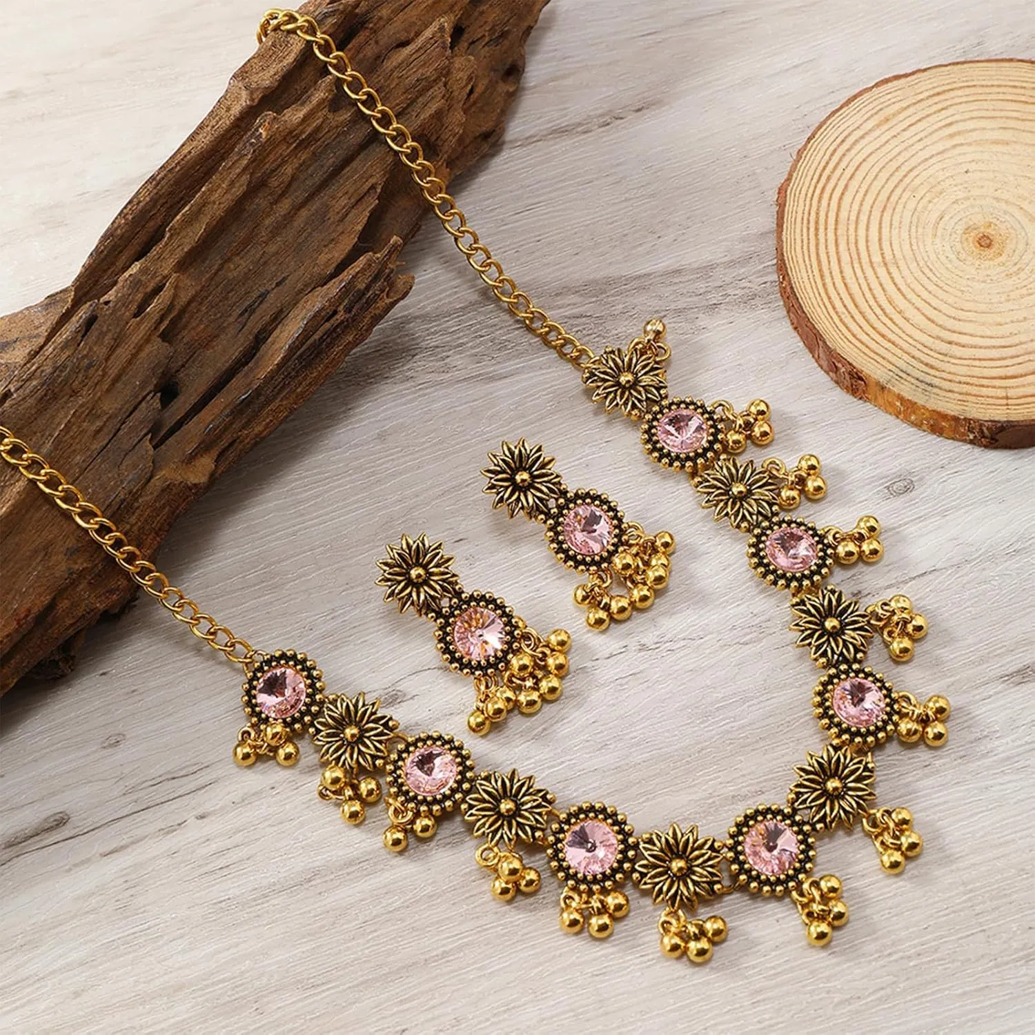 Dcfywl731 Indian Jewelry Sets for Women Bollywood Wedding Jewelry Necklace Set Oxidized Indian Choker Necklace with Maang Tikka Earrings Set Jewelry Gift