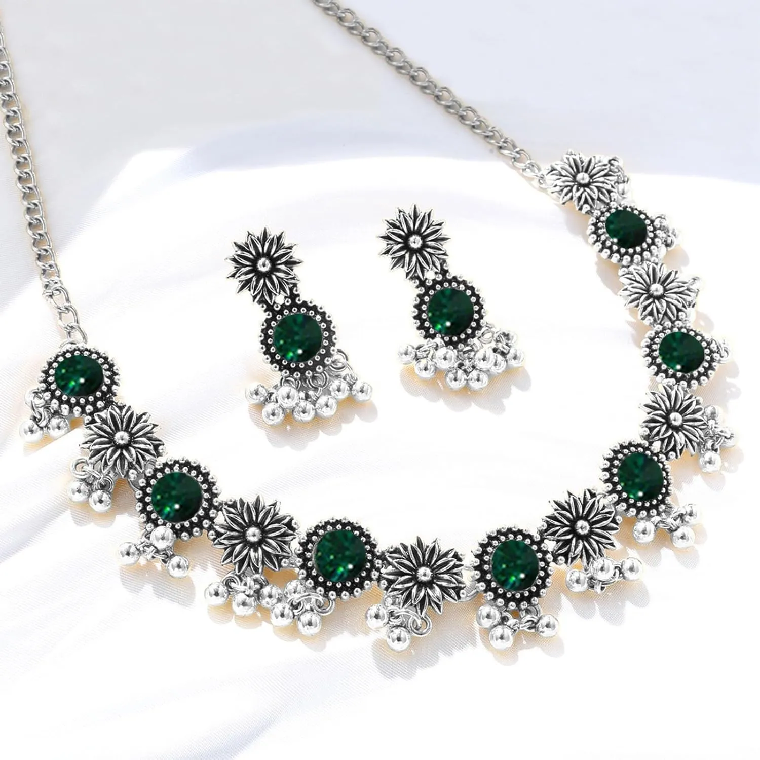 Dcfywl731 Indian Jewelry Sets for Women Bollywood Wedding Jewelry Necklace Set Oxidized Indian Choker Necklace with Maang Tikka Earrings Set Jewelry Gift
