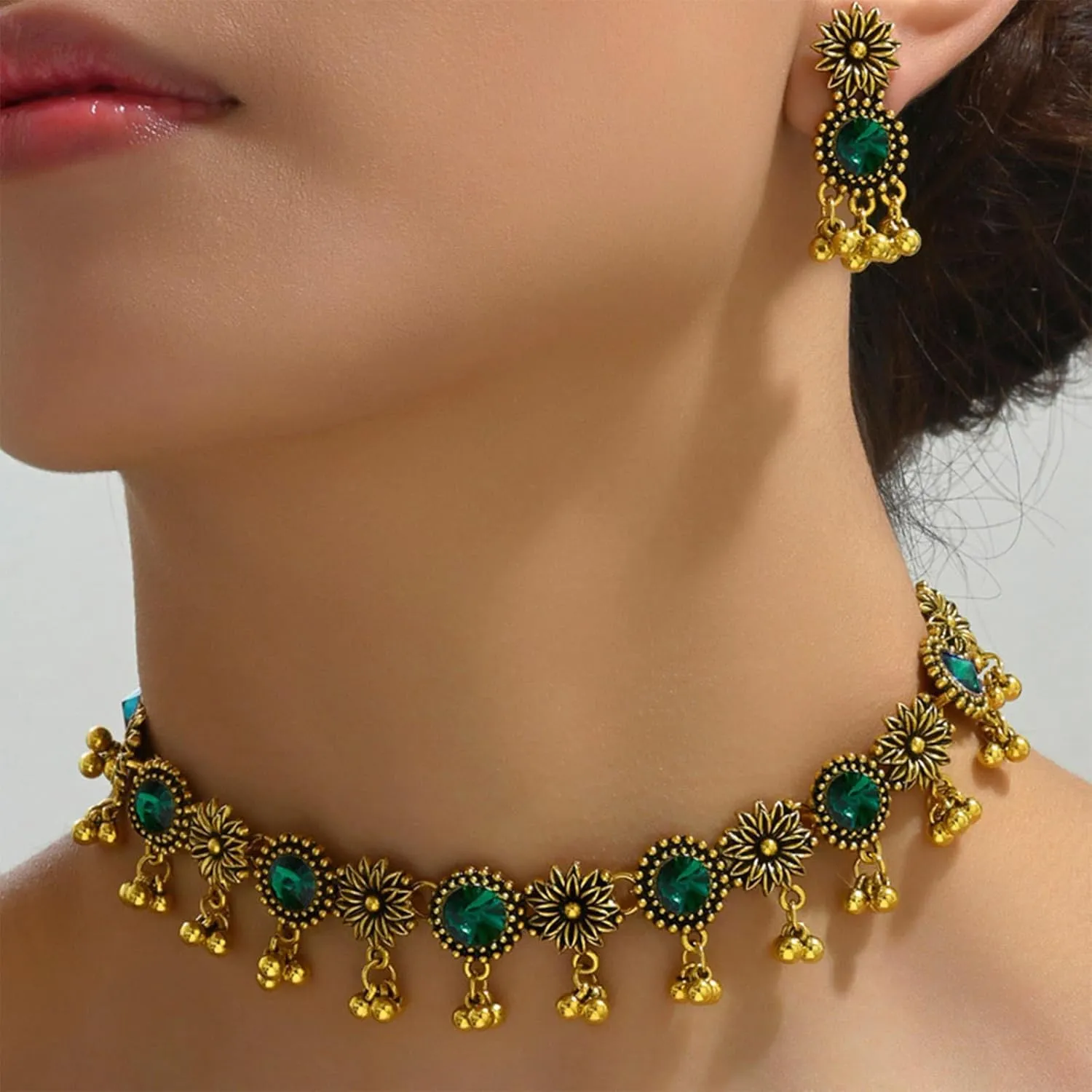 Dcfywl731 Indian Jewelry Sets for Women Bollywood Wedding Jewelry Necklace Set Oxidized Indian Choker Necklace with Maang Tikka Earrings Set Jewelry Gift
