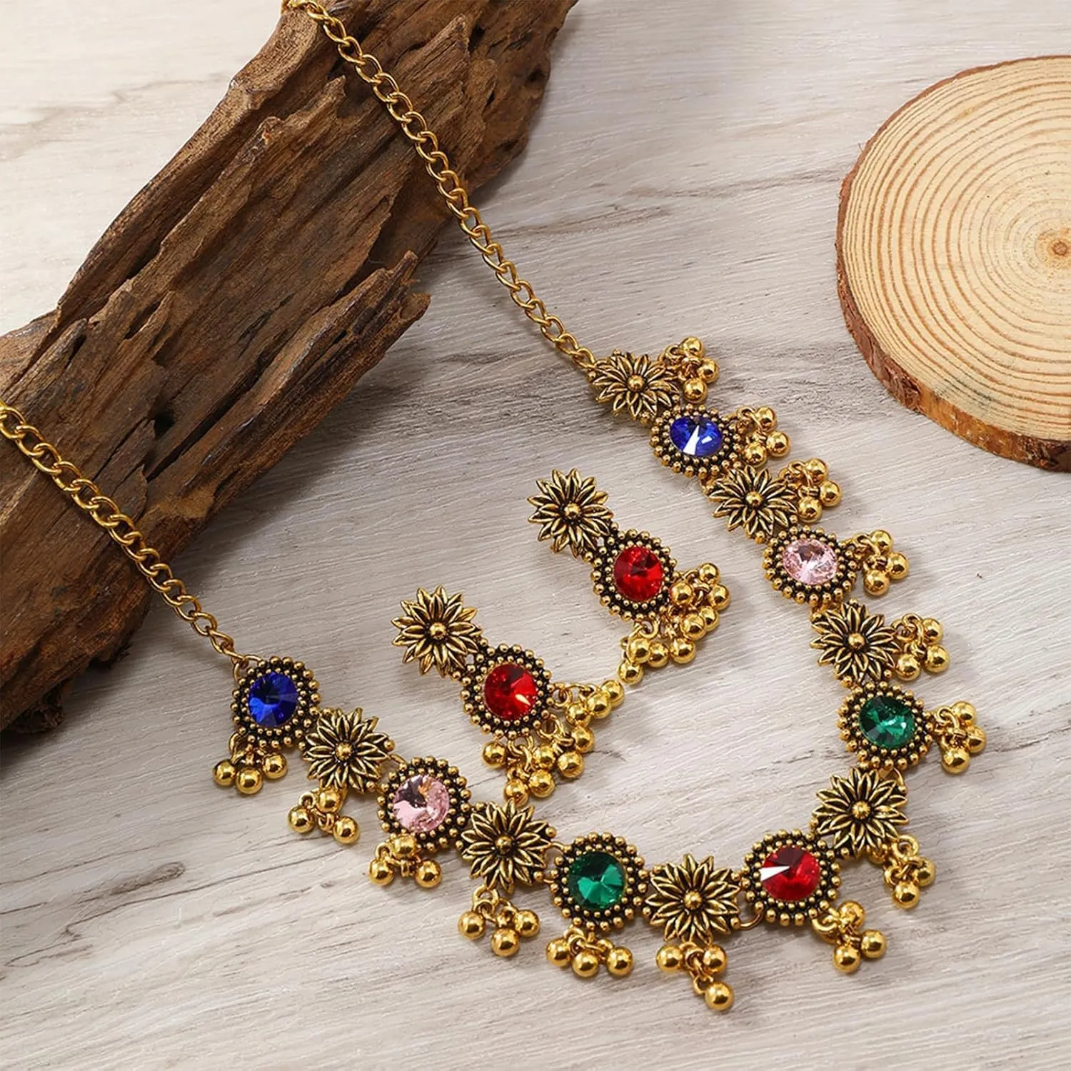 Dcfywl731 Indian Jewelry Sets for Women Bollywood Wedding Jewelry Necklace Set Oxidized Indian Choker Necklace with Maang Tikka Earrings Set Jewelry Gift