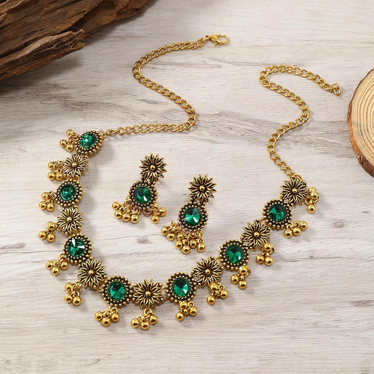 Dcfywl731 Indian Jewelry Sets for Women Bollywood Wedding Jewelry Necklace Set Oxidized Indian Choker Necklace with Maang Tikka Earrings Set Jewelry Gift